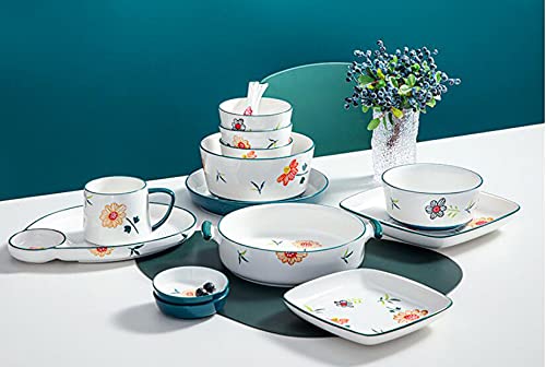 Hand Painted Porcelain Soy Sauce Dish Set - 4 Piece Green & White Sunflower Design - Perfect for Sushi, Dumplings, and Asian Cuisine Seasoning