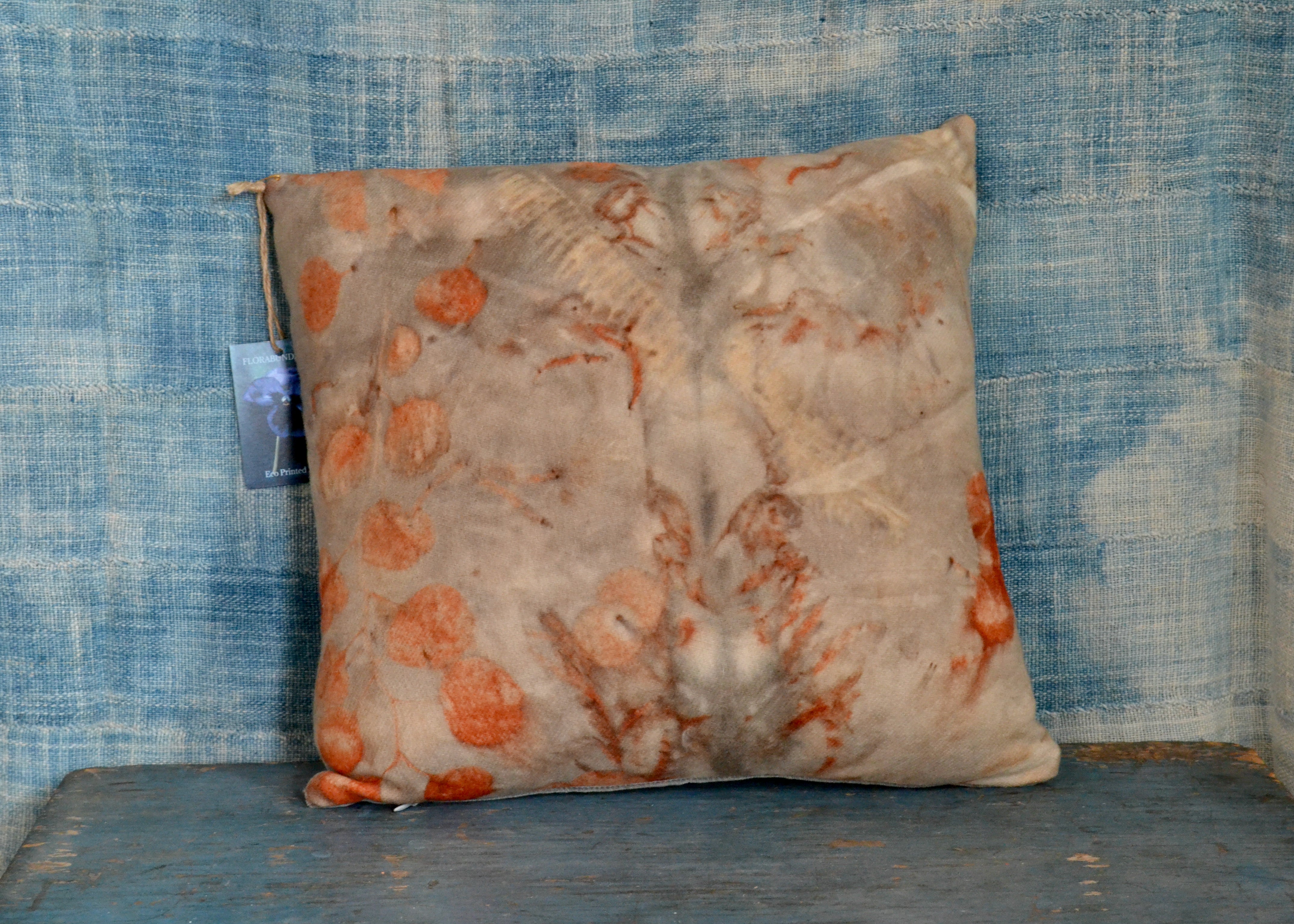 Organic Wool & Velvet Naturally Dyed Square Pillow - Handmade Eco-Friendly Home Decor for Sofa, Bed & Living Room