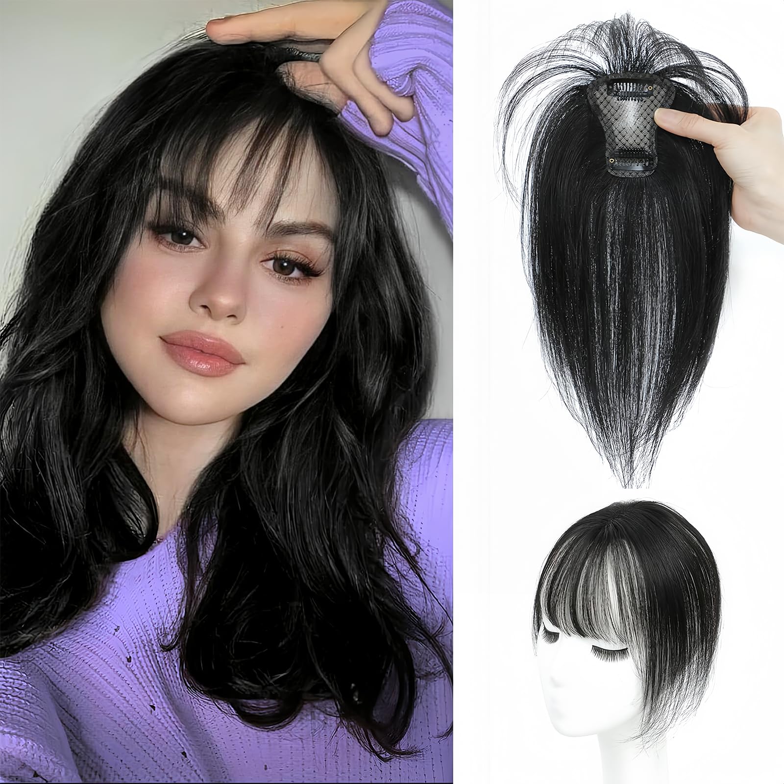 MEIYOU Clip-in Bangs for Women - 100% Real Human Hair Extensions, 360° 3D Wispy Fringe - Natural Black | Perfect for Daily Styling, Cosplay & Instant Hairstyle Transformation