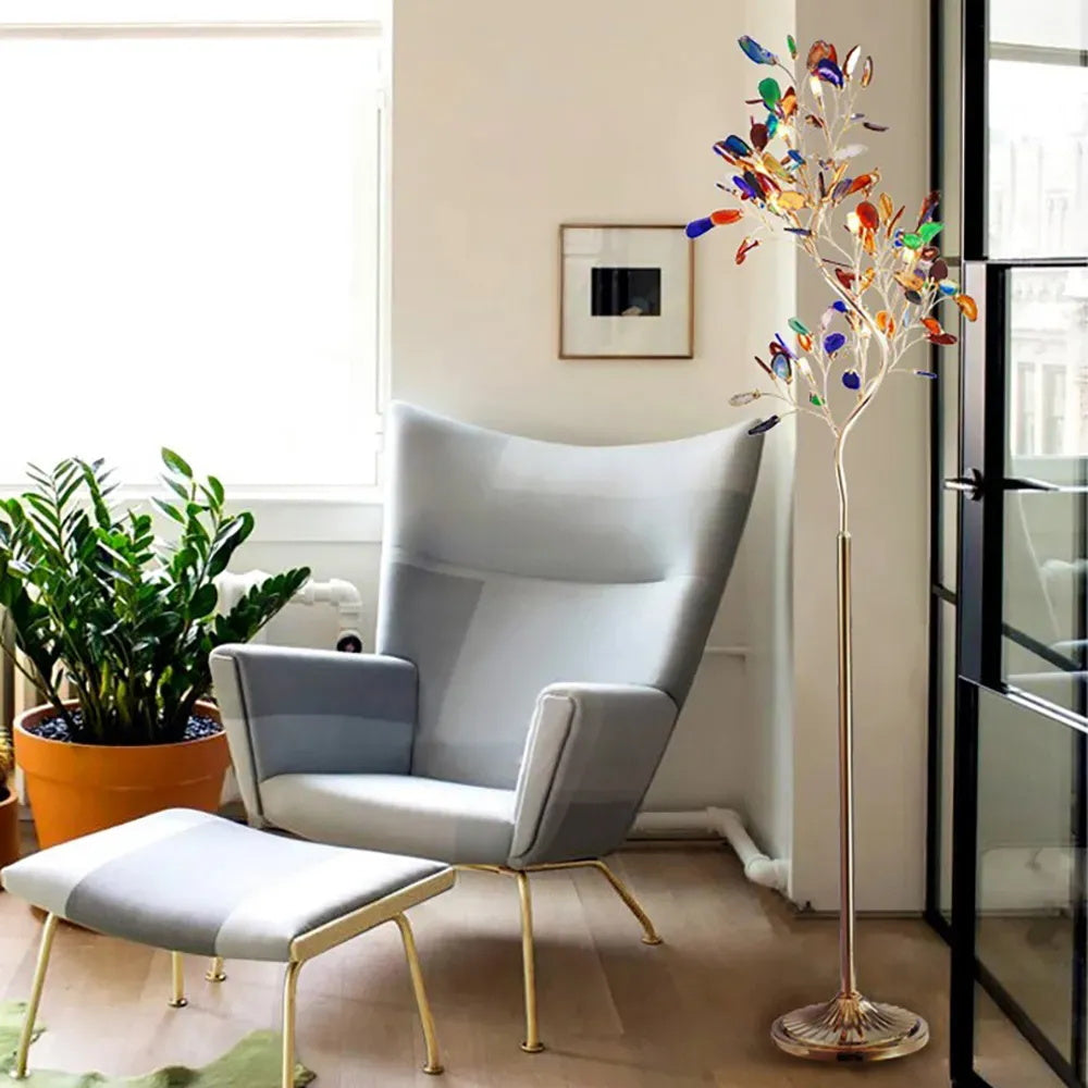 Modern Agate Floor Lamp with Wood Base - Natural Stone Decor for Living Room, Bedroom & Office - Warm Ambient Lighting for Home & Workspace