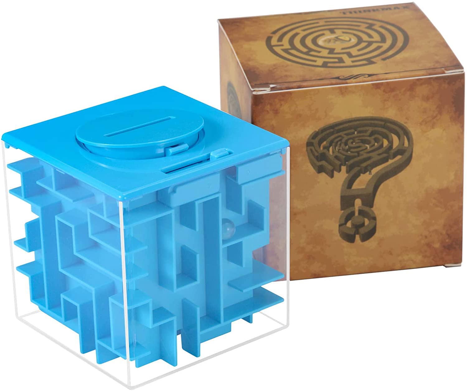 ThinkMax Money Maze Puzzle Box - Fun Brain Teaser for Kids & Adults - Perfect Gift & Money Holder - Blue - Great for Parties, Gifts & Family Game Nights