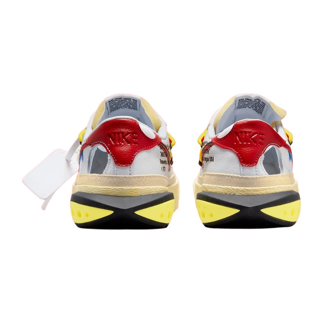 Off White x Nike Blazer Low Sneakers - White & University Red Colorway | Men's & Women's Basketball Shoes for Streetwear & Casual Wear