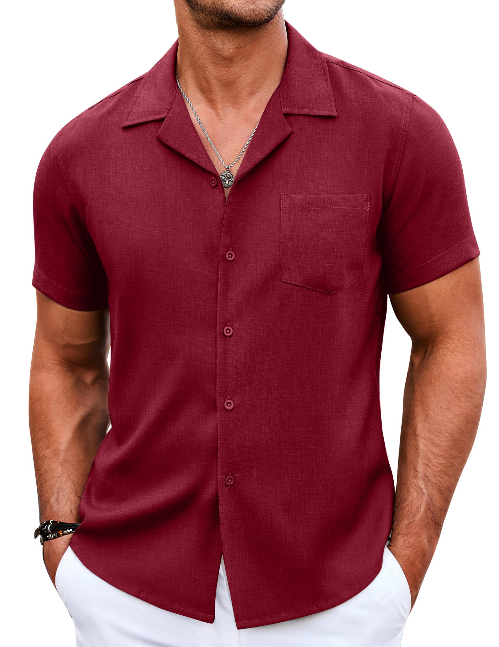 COOFANDY Men's Linen Shirt - Breathable Cuban Collar Summer Shirt for Beach, Wedding & Vacation | Casual Button Down Shirt for Tropical Getaways & Outdoor Events