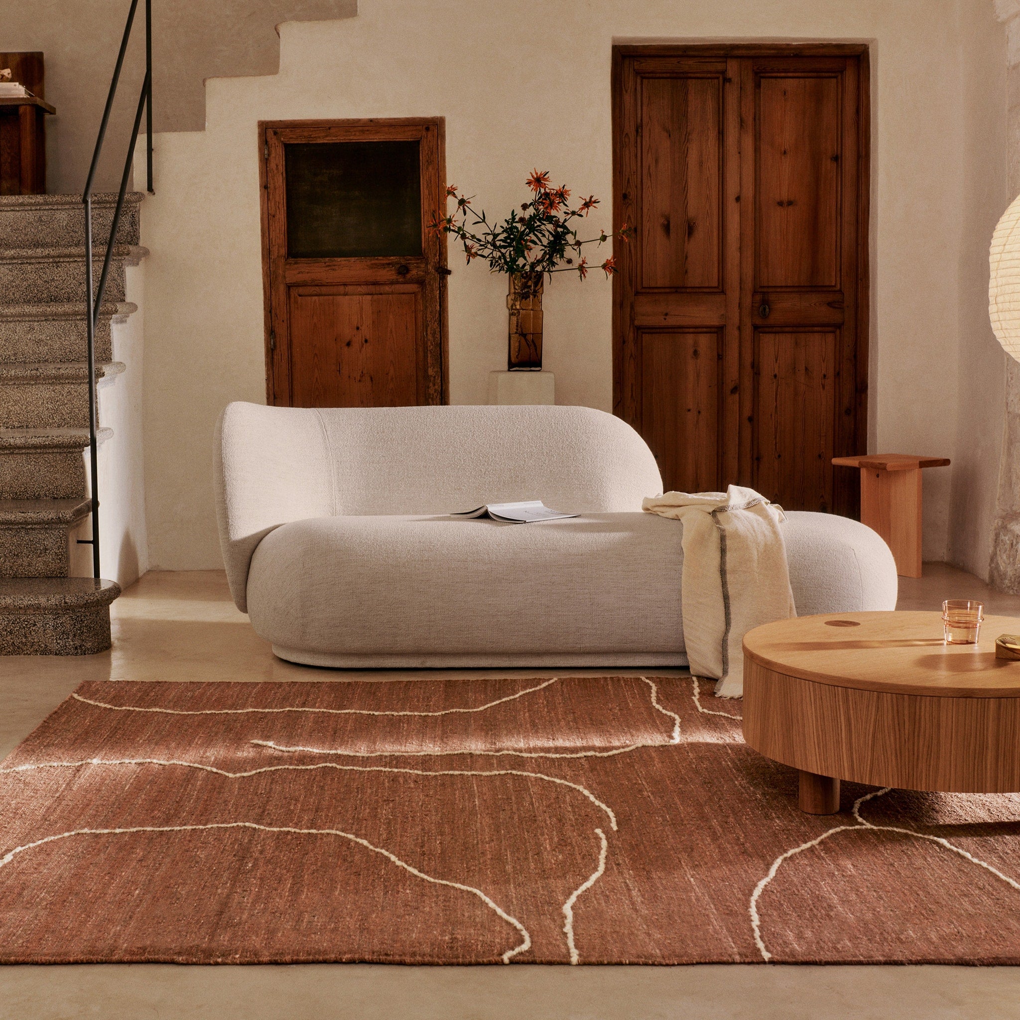 FERM LIVING Gesso Jute Rug 200x300cm - Natural Terracotta & Off White Handwoven Area Rug for Living Room, Bedroom & Boho Home Decor