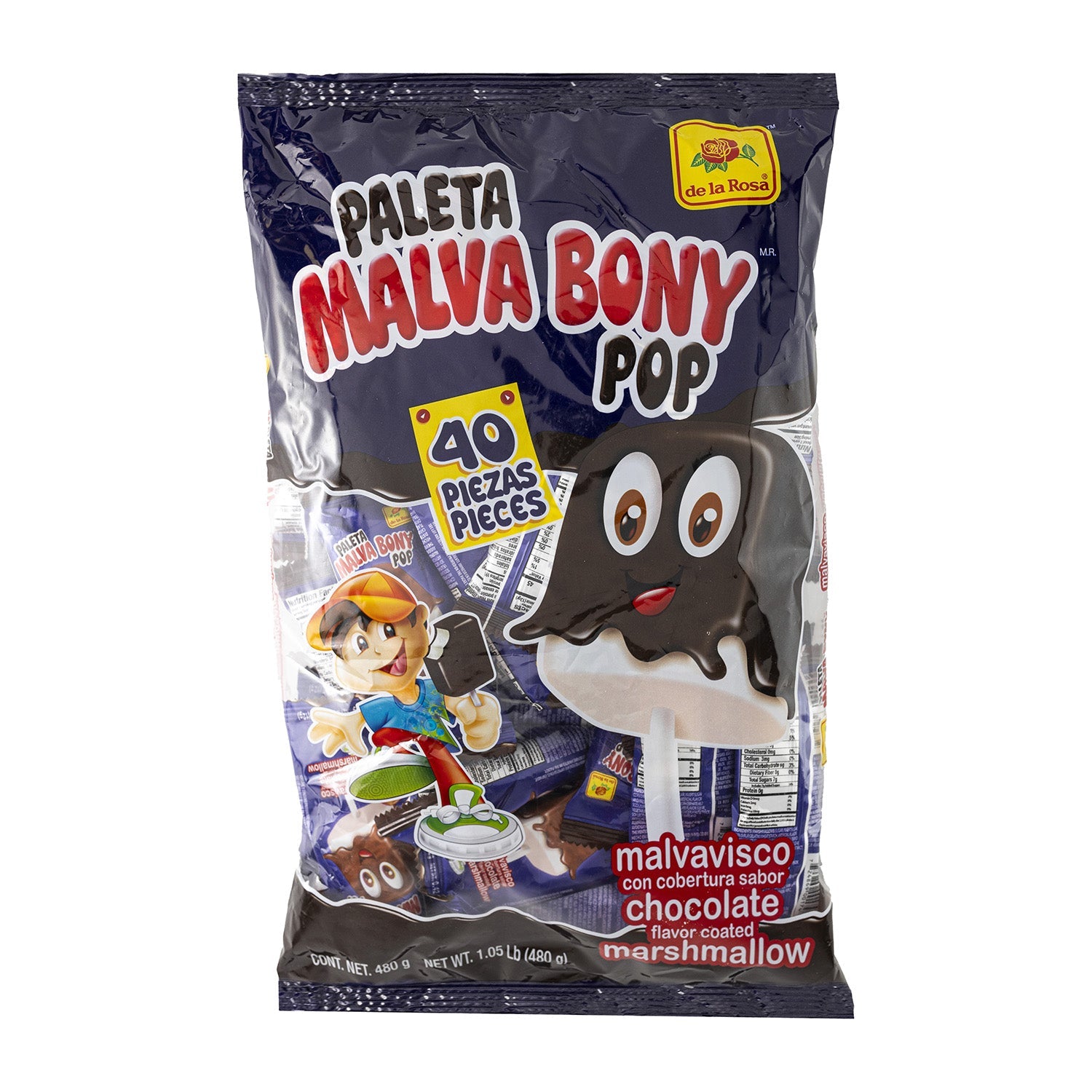 De La Rosa Paleta Malva Bony Pop Candy - 40ct Bag | Mexican Candy for Parties, Gifts & Snacking