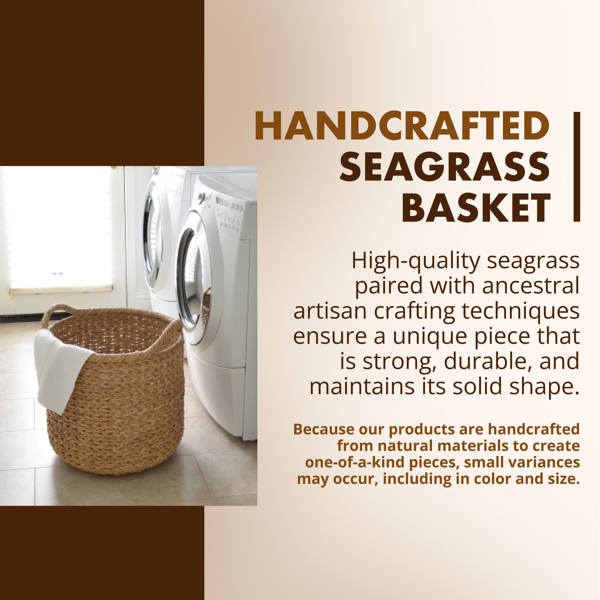 KOUBOO Large Handmade Seagrass Storage Basket - Natural Woven Decorative Bin for Blankets, Toys & Laundry | Perfect for Living Room, Nursery & Bedroom Organization