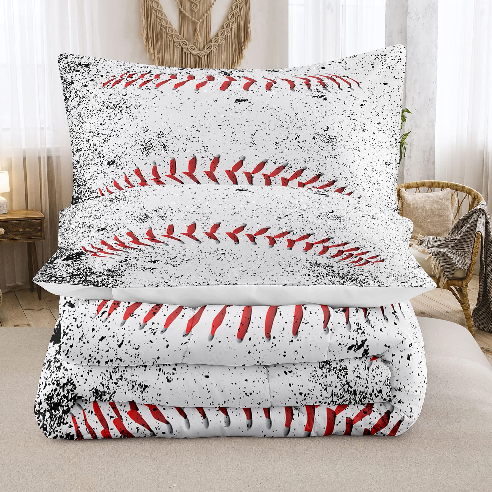 Boys Baseball Bedding Set - Queen Size Sports Comforter with 2 Pillowcases for Teens & Kids | Perfect for Bedrooms, Dorm Rooms & Sleepovers