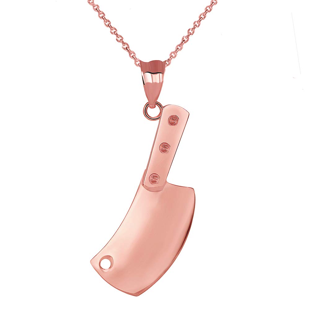 14K Gold Butcher Knife Charm Pendant Necklace - Unique Meat Cleaver Jewelry for Chefs, Butchers & Cooking Enthusiasts - Perfect for BBQ Parties, Kitchen Decor & Fashion Statements