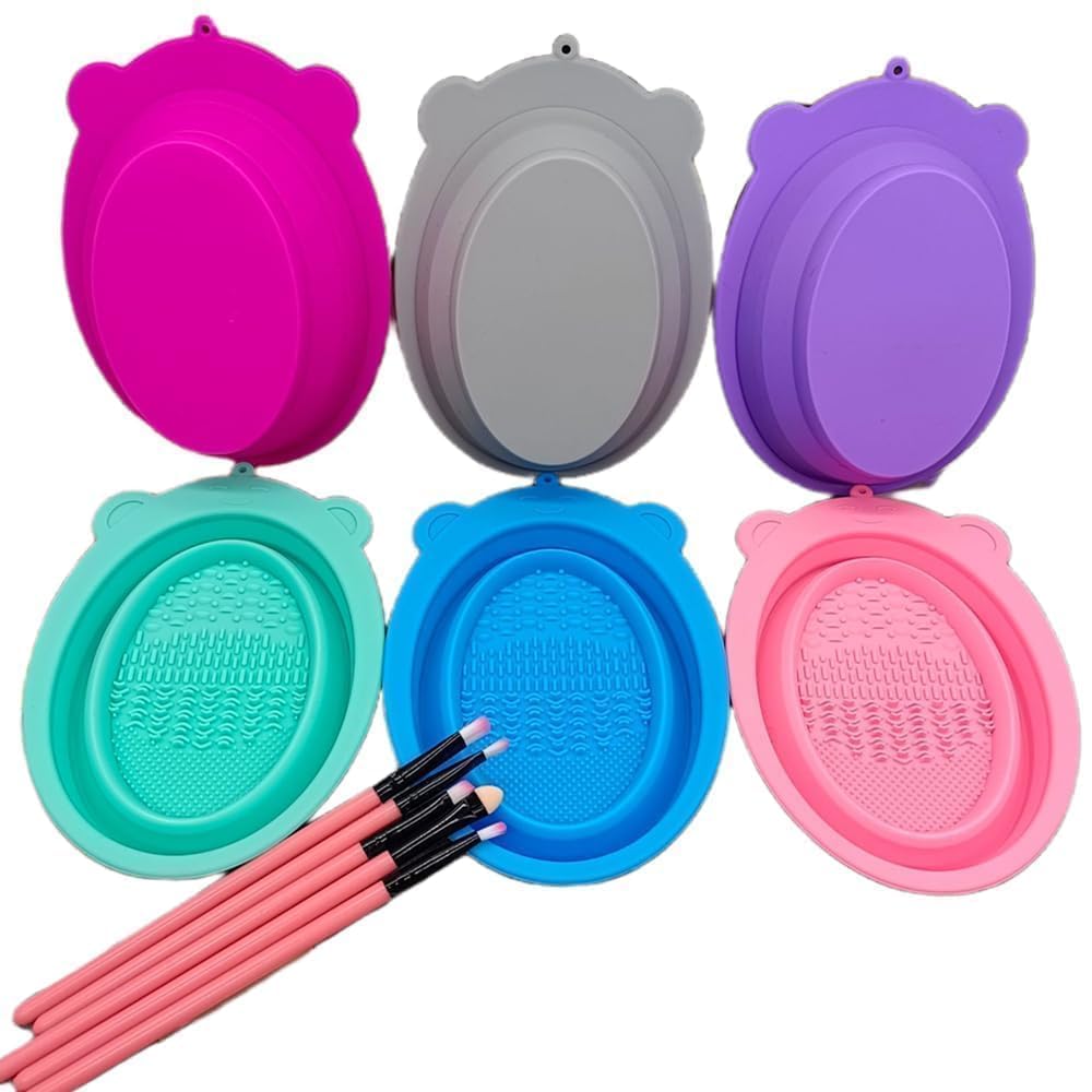 MobFest® Flexible Silicone Makeup Brush Cleaner - Foldable Cleaning Bowl for Cosmetic Brushes, Sponge & Powder Puff - Scrub Pad & Tray - Multicolor (Medium, 2-Pack) | Perfect for Travel & Home Makeup Organization