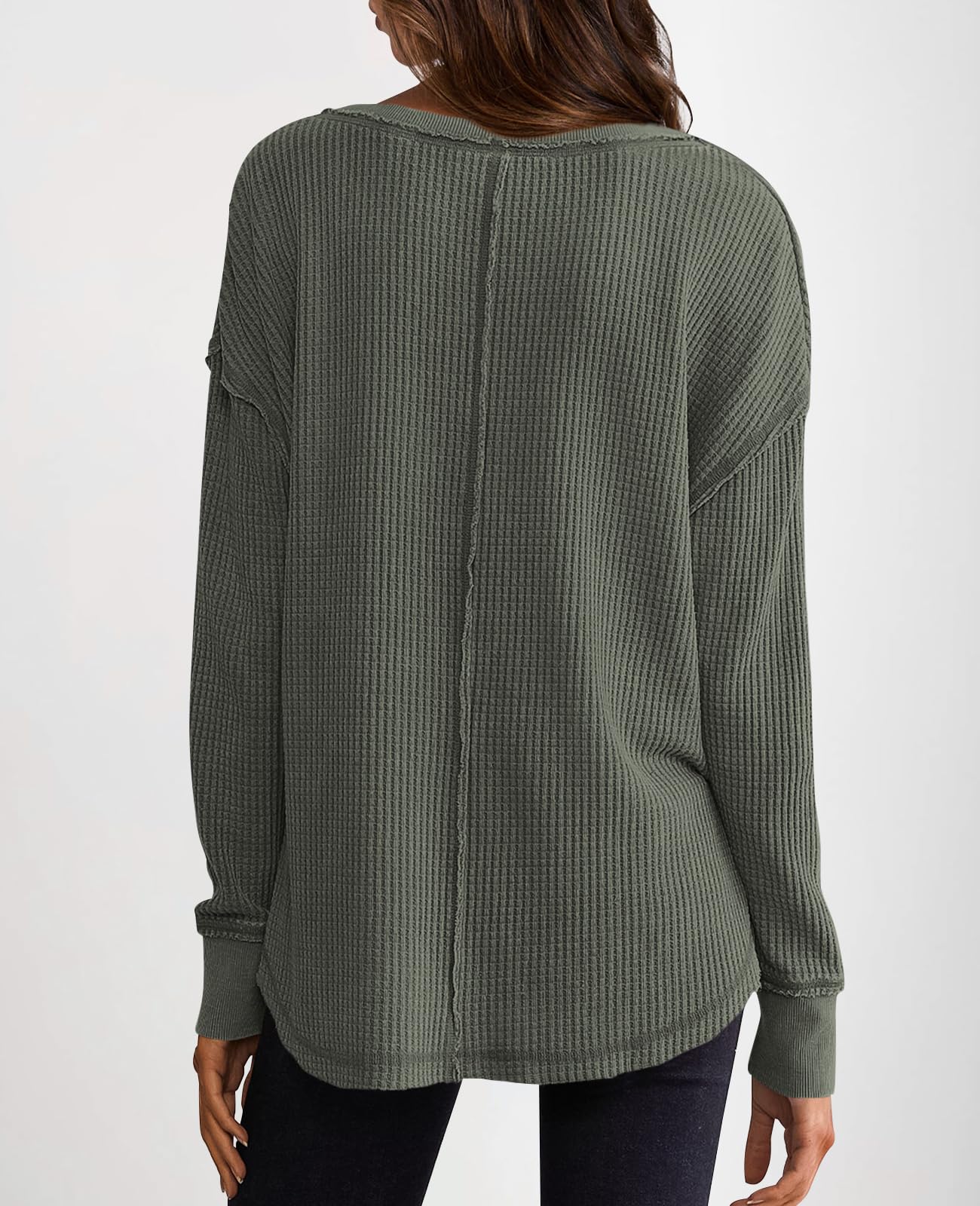 PRETTYGARDEN Women's Waffle Knit Long Sleeve V-Neck Drop Shoulder Pullover Sweater - Casual Oversized Tunic Top with Exposed Seam Details for Spring & Fall | Perfect for Layering, Office Wear, and Weekend Outfits