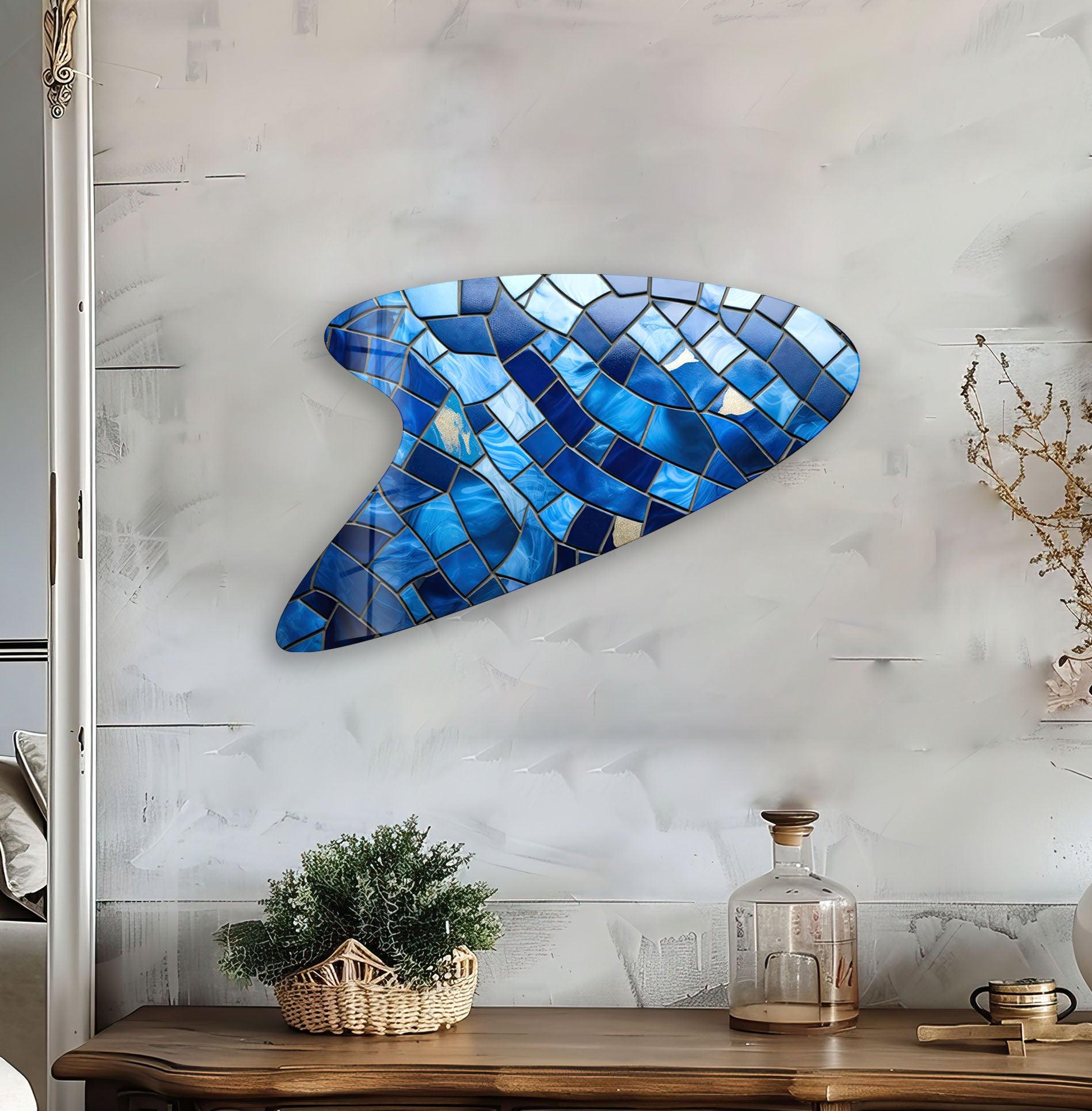 Handmade Blue Mosaic Glass Tiles - Irregular Shaped Wall Art Decor for Bathroom, Kitchen Backsplash & Outdoor Spaces