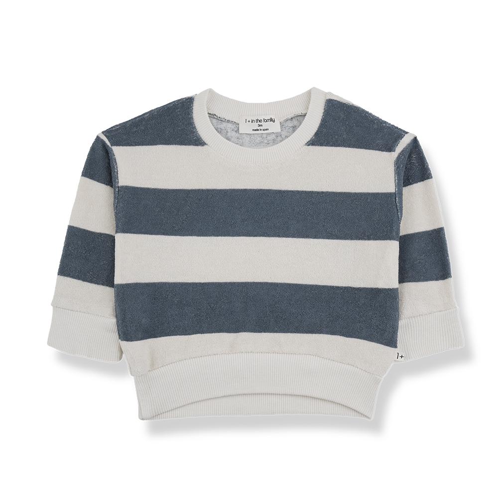 1+ In The Family Terry Sweater Petrol Stripe - Cozy Striped Knit Sweater for Women & Men - Perfect for Family Matching Outfits, Casual Wear & Fall Fashion