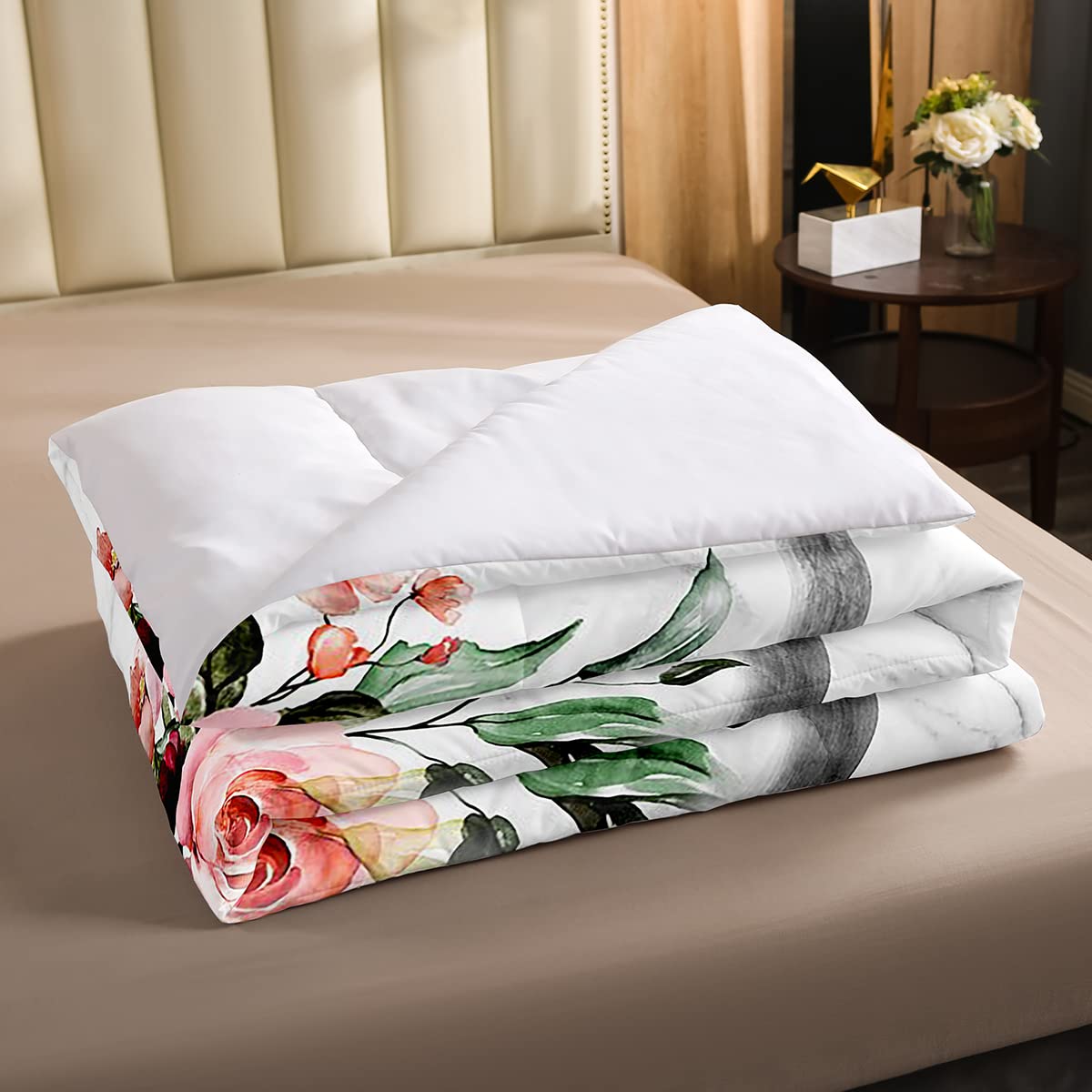 Erosebridal Highland Cow Floral Comforter Set Queen Size - Western Farmhouse Bull Cattle Bedding with Rose Grey Marble Design - Funny Animal Wildlife Quilt Set for Cozy Farmhouse & Rustic Bedroom Decor
