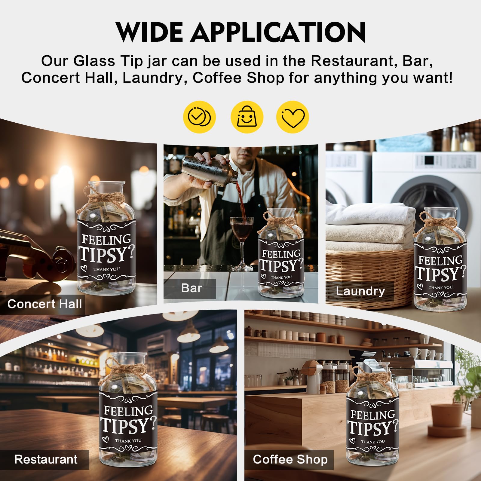 Glass Tip Jar for Money - Ideal for Bartenders, Bars, Restaurants & Musicians - Clear Tip Collection Box with Lid - Perfect for Countertop Tips, Events & Cash Gifts
