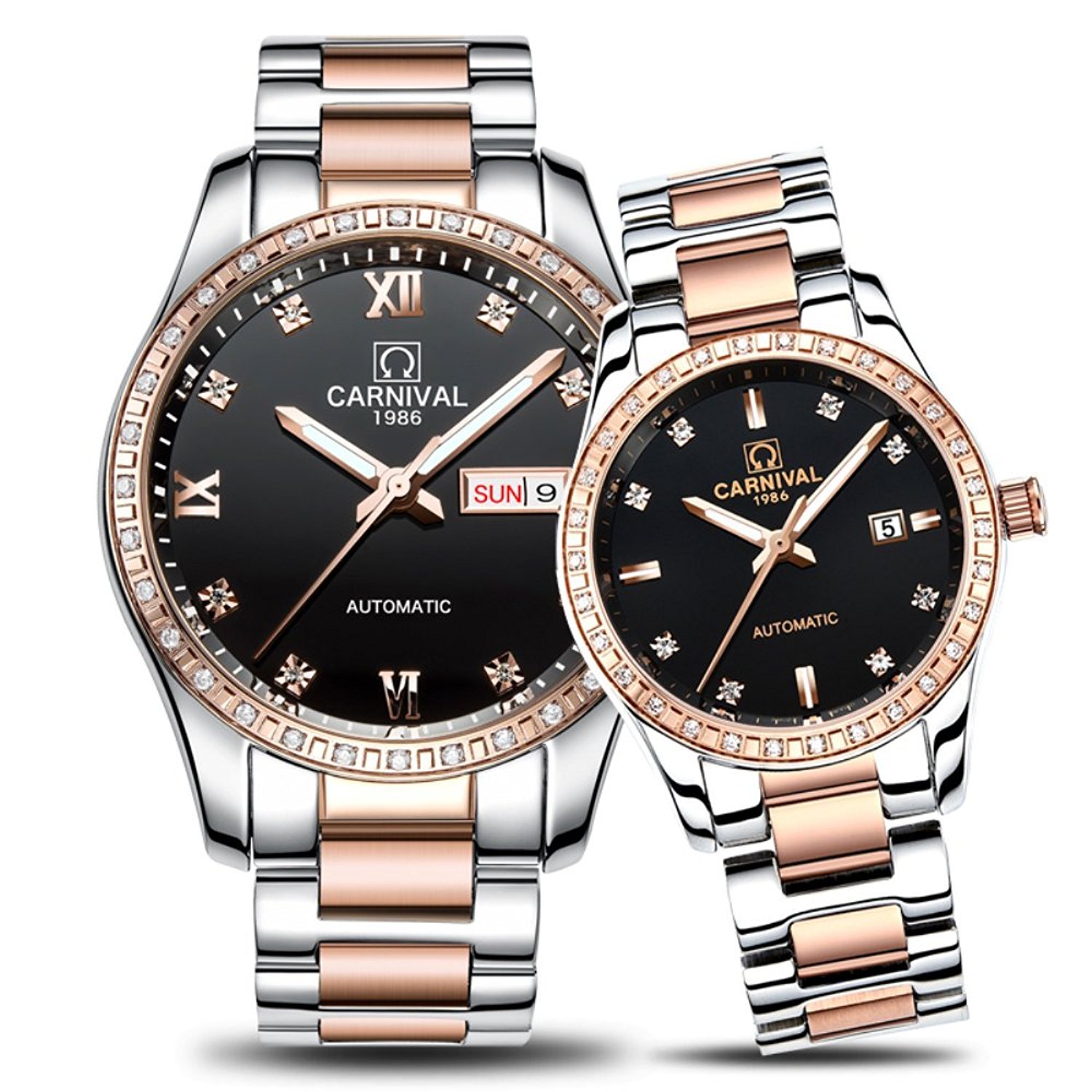 **WhatsWatch Carnival Couple Watches Set – Automatic Mechanical Watches for Men & Women – Stylish Matching His & Hers Gift – Perfect for Anniversaries, Weddings, and Date Nights**