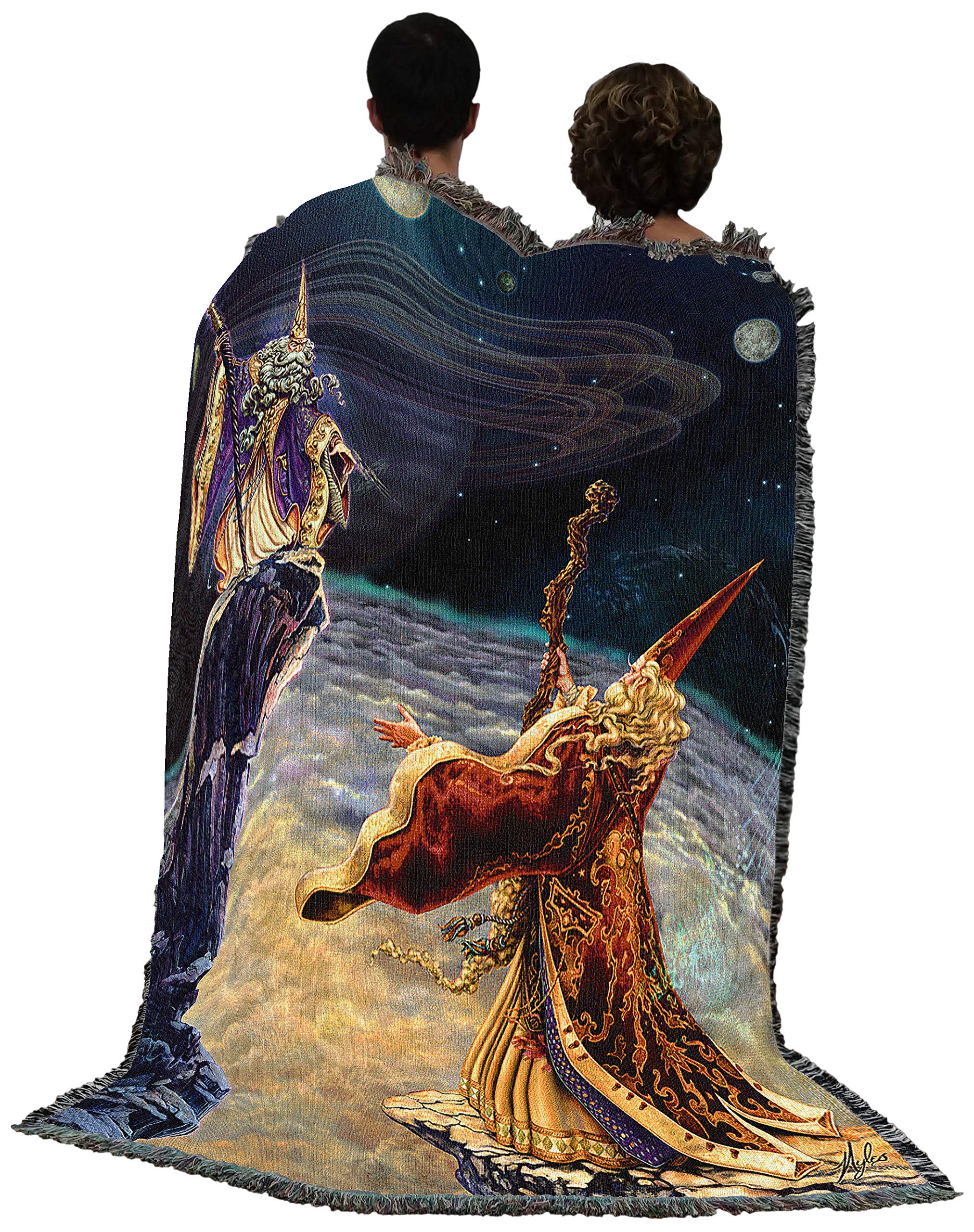 Pure Country Weavers Sorcery Wizard Cotton Blanket by Myles Pinkney - Fantasy Tapestry Throw 72x54 Inches - Handwoven in USA - Perfect for Harry Potter Themed Rooms, Dorm Decor, and Cozy Movie Nights