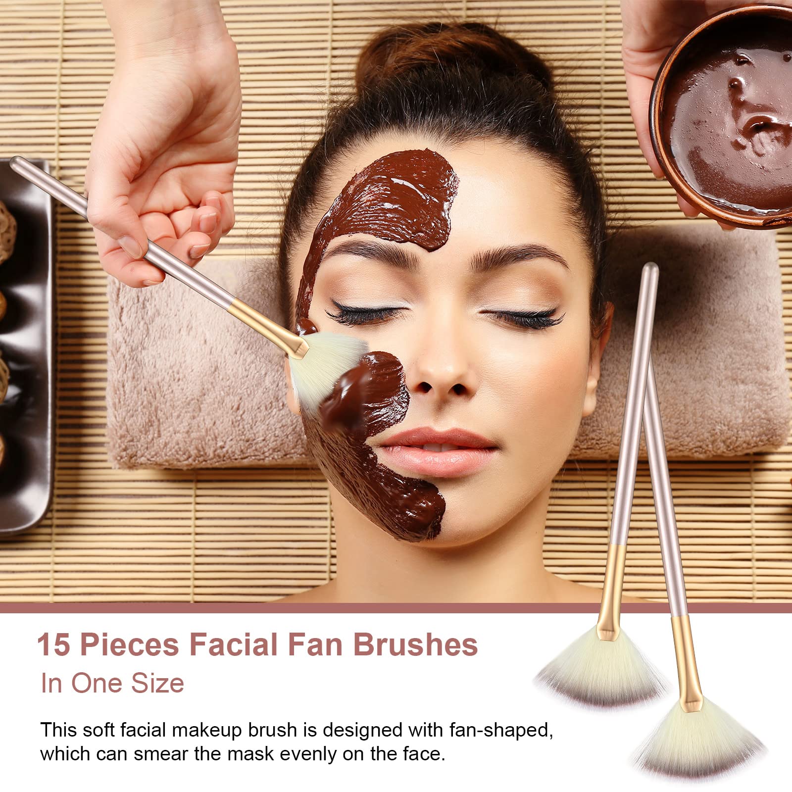 15-Piece Fan Brush Set - Slim Soft Facial Brushes for Makeup, Powder, Highlighting & Mask Application - Wooden Handle Cosmetic Brushes for Professional & Home Use - Perfect for Contouring, Blending & Flawless Finish