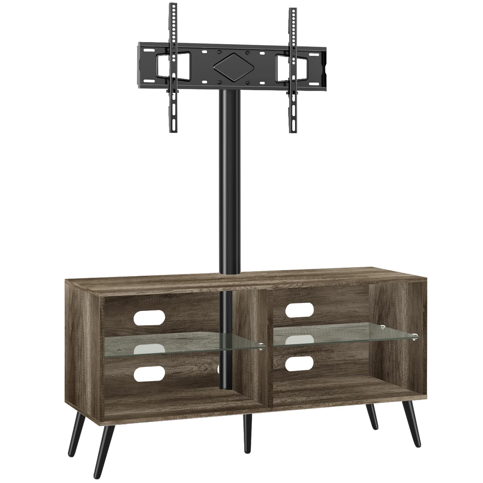 Adjustable Swivel TV Stand for 32-65 Inch Flat & Curved Screens - Oak Wood Corner Entertainment Center with Storage Cabinet - Perfect for Living Room, Bedroom & Home Theater Setup