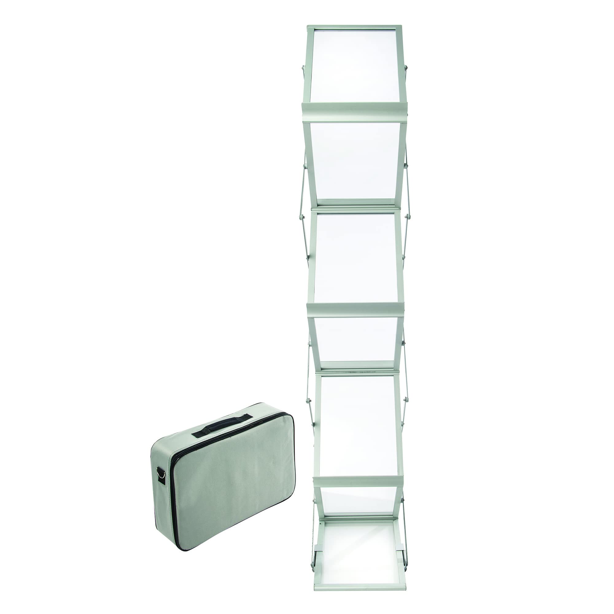 Deflecto Foldable A4 Literature Display Stand - 6 Shelf Portrait Brochure Holder for Exhibitions, Magazines, Flyers - Lightweight Aluminum Frame with Carry Bag | Perfect for Trade Shows, Retail Displays & Office Organization