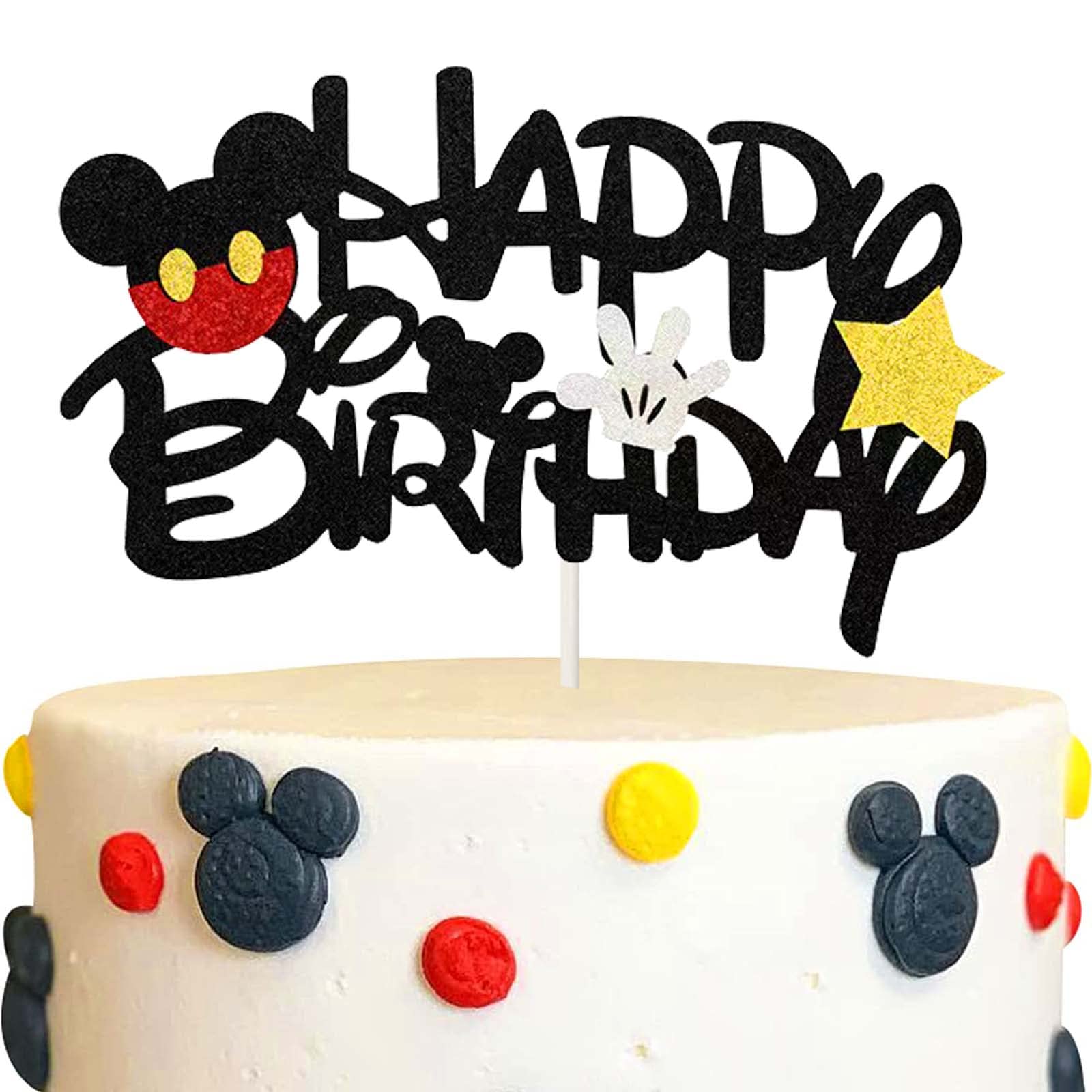 Mickey Mouse Happy Birthday Cake Topper - Disney Cartoon Party Decorations for Mickey Themed Birthday Celebrations, Baby Showers & Special Events