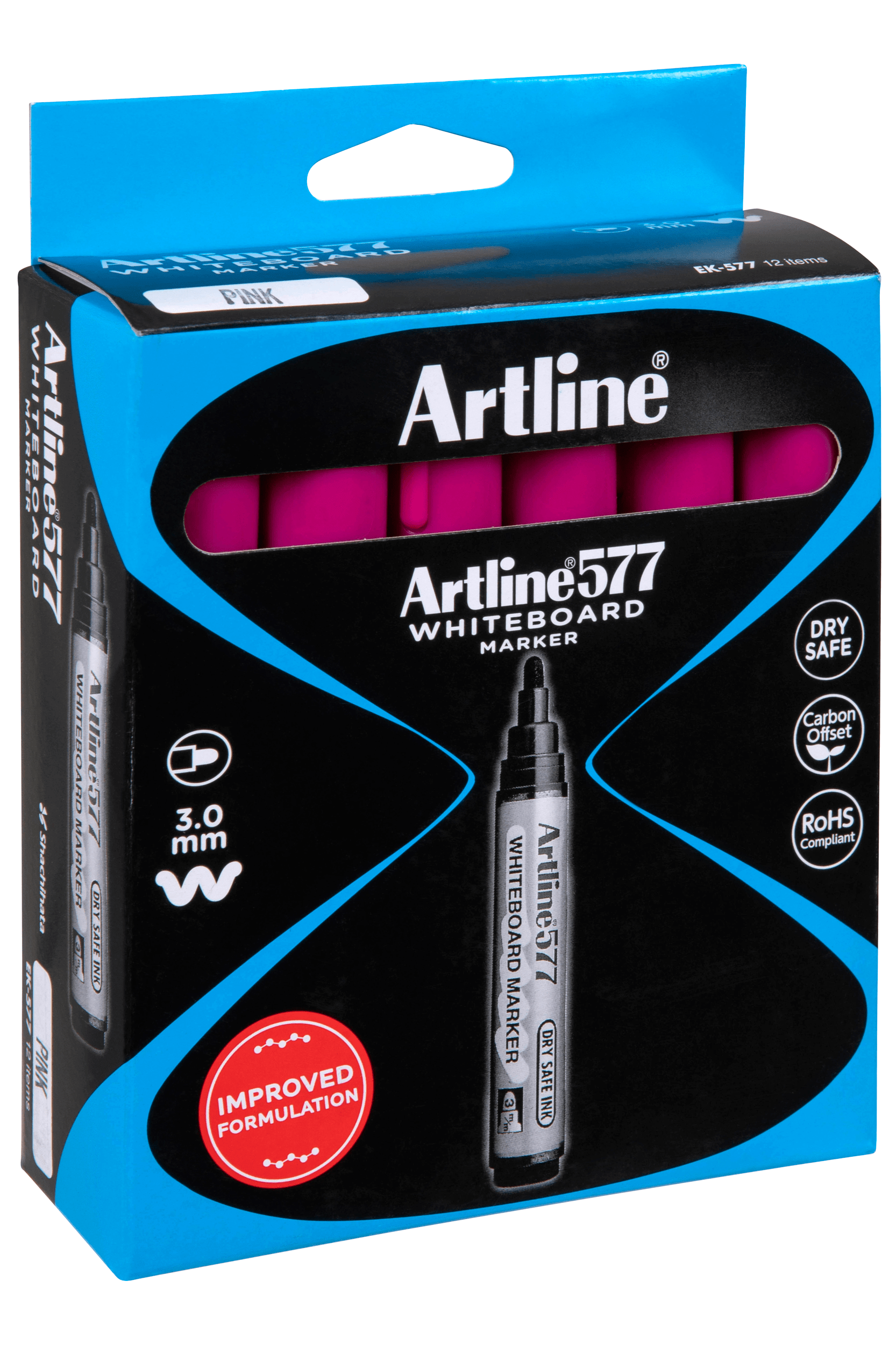 Artline 577 Whiteboard Markers - 12-Pack with 3mm Bullet Tip, Vibrant Pink - Perfect for Classroom, Office & Home Whiteboard Presentations