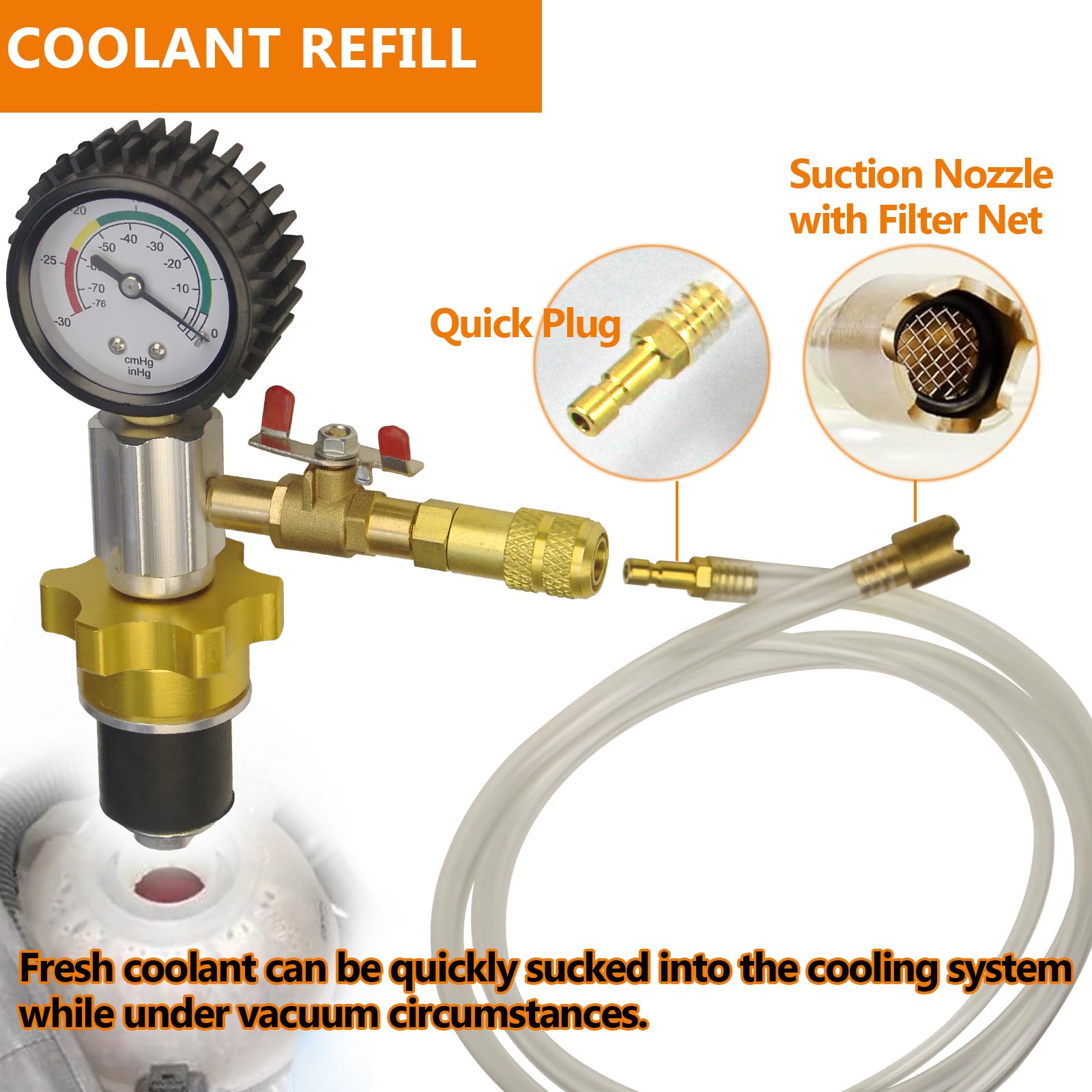 Auto Coolant Vacuum Kit - Cooling System Refill & Purging Tool for Radiator Maintenance | Pneumatic Vacuum Antifreeze Change Filler Set | Perfect for Car, Van, SUV & Truck Maintenance | DIY Coolant Replacement & Flushing at Home or Garage