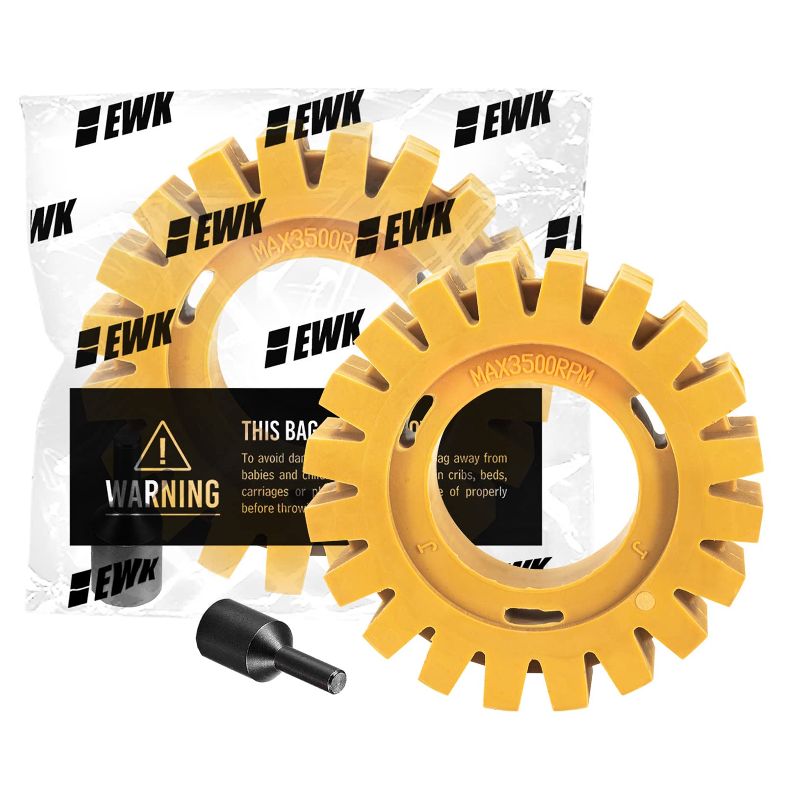 EWK 2-Piece Serrated Eraser Wheel Decal Remover Set - Effective Adhesive Remover for Cars, RVs, Trucks, Boats, Windows, Metal & Glass Surfaces | Perfect for Removing Stickers, Vinyl Decals & Residue from Vehicles & Home Surfaces