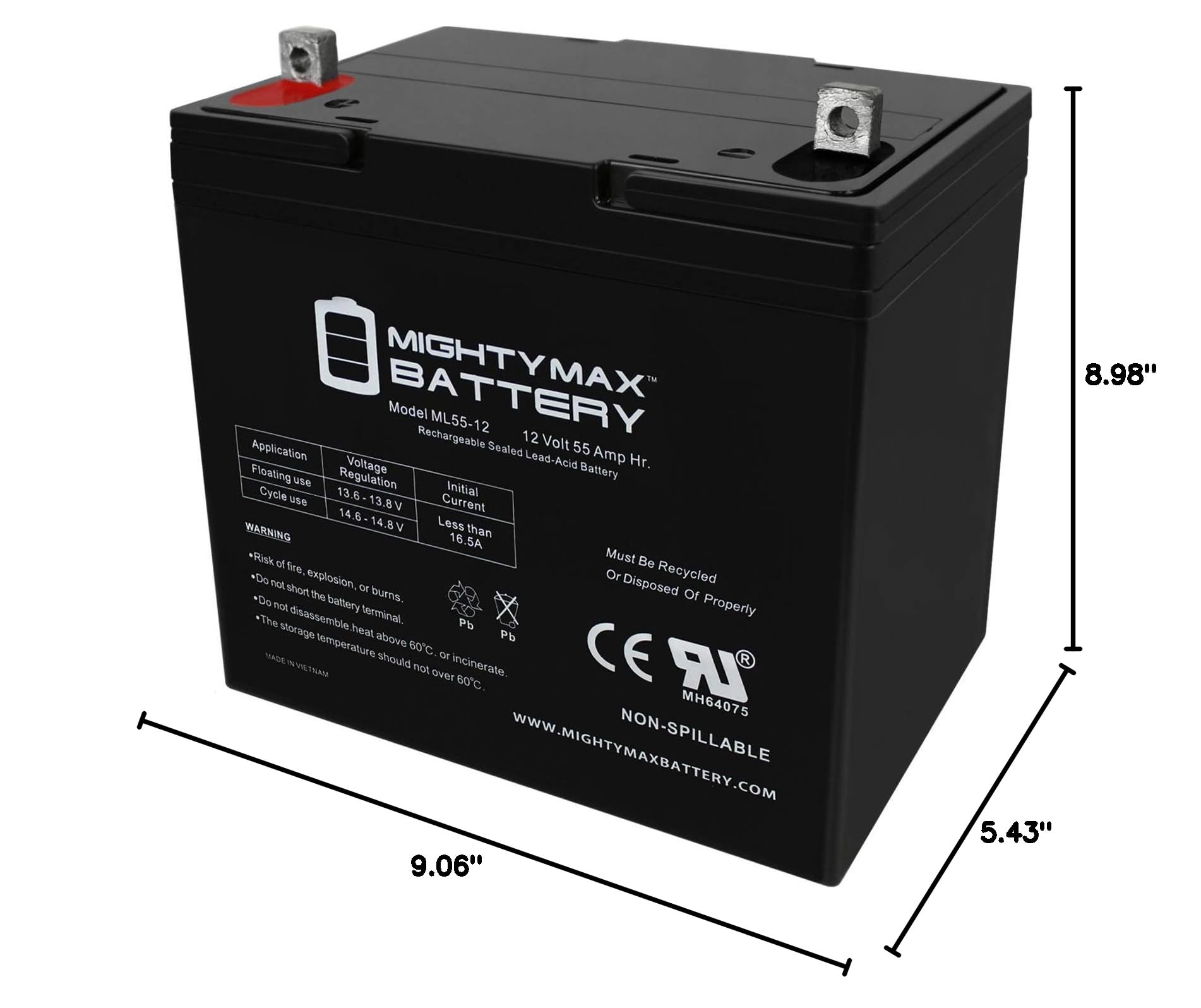 Mighty Max 12V 55Ah Rechargeable Deep Cycle Battery - Replacement for Everest & Jennings Navigator 22NF - Perfect for Power Wheelchairs, Scooters & Medical Mobility Devices