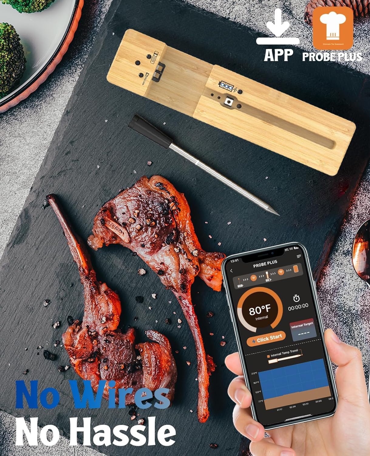 Long Range Wireless Smart Meat Thermometer with Bluetooth - 100% Waterproof, Multi-Sensors & Certified Calibration for Precision Cooking | Perfect for BBQ, Grilling, Oven, Smoker, Rotisserie & Kitchen Use