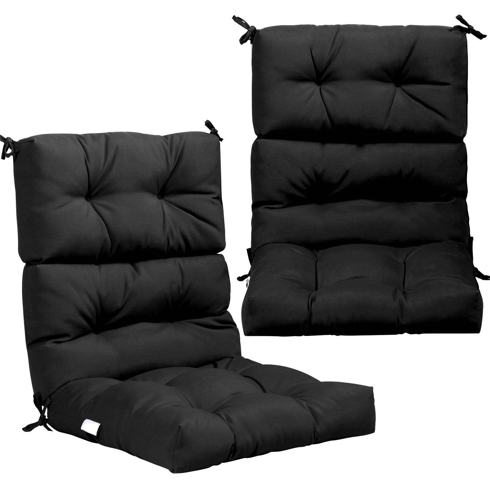 Tangkula High Back Patio Chair Cushion Set of 2 - Tufted Non-Slip Rocking Chair Pads with Ties for Indoor/Outdoor Glider, Wicker Furniture - Perfect for Porch, Garden & Poolside Relaxation (Black)