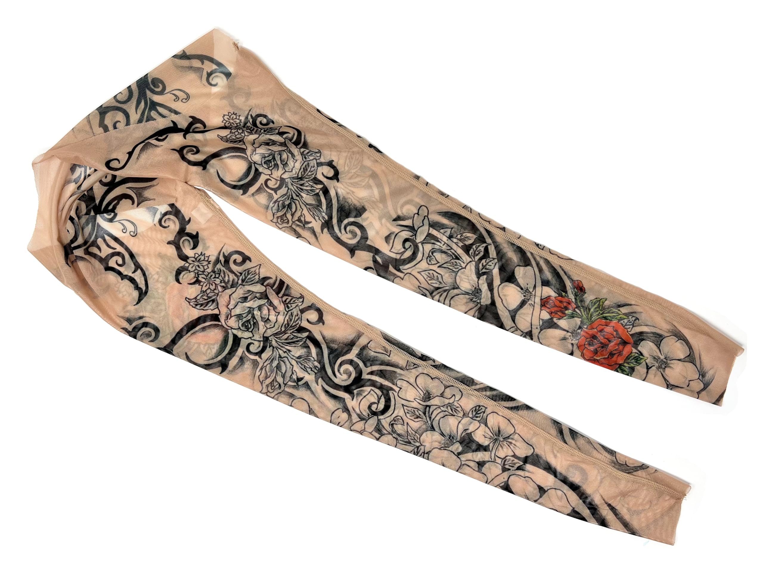 Wild Rose Tattoo Sleeve Shrug for Women - Flamenco Red Rose Mesh Arm Cover - Perfect for Dance Performances, Costume Parties & Gothic Fashion