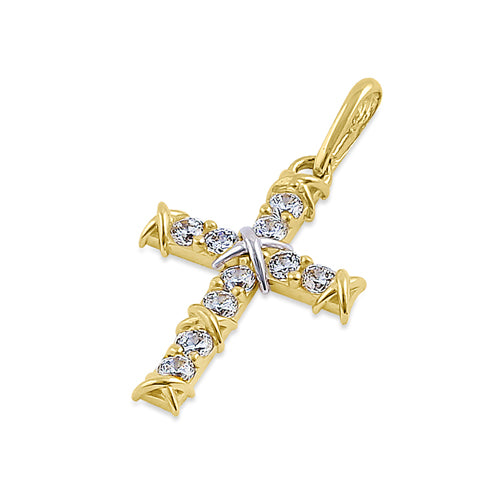 14K Yellow Gold & White Gold Bond Cross CZ Pendant for Women - Elegant Religious Jewelry Gift for Baptism, Confirmation & Everyday Wear
