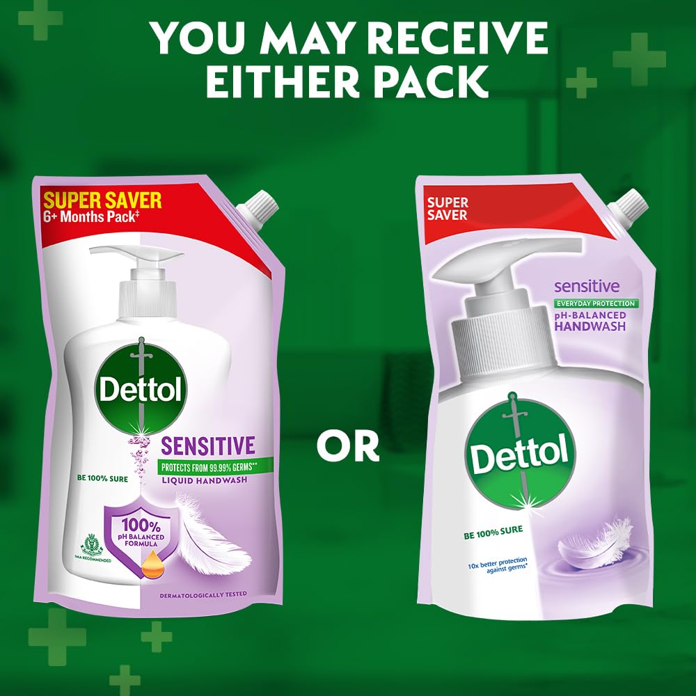 Dettol Sensitive Liquid Hand Wash Refill - 675ml (Pack of 2) | Gentle Antibacterial Hand Soap for Sensitive Skin | Ideal for Home, Kitchen & Bathroom Use
