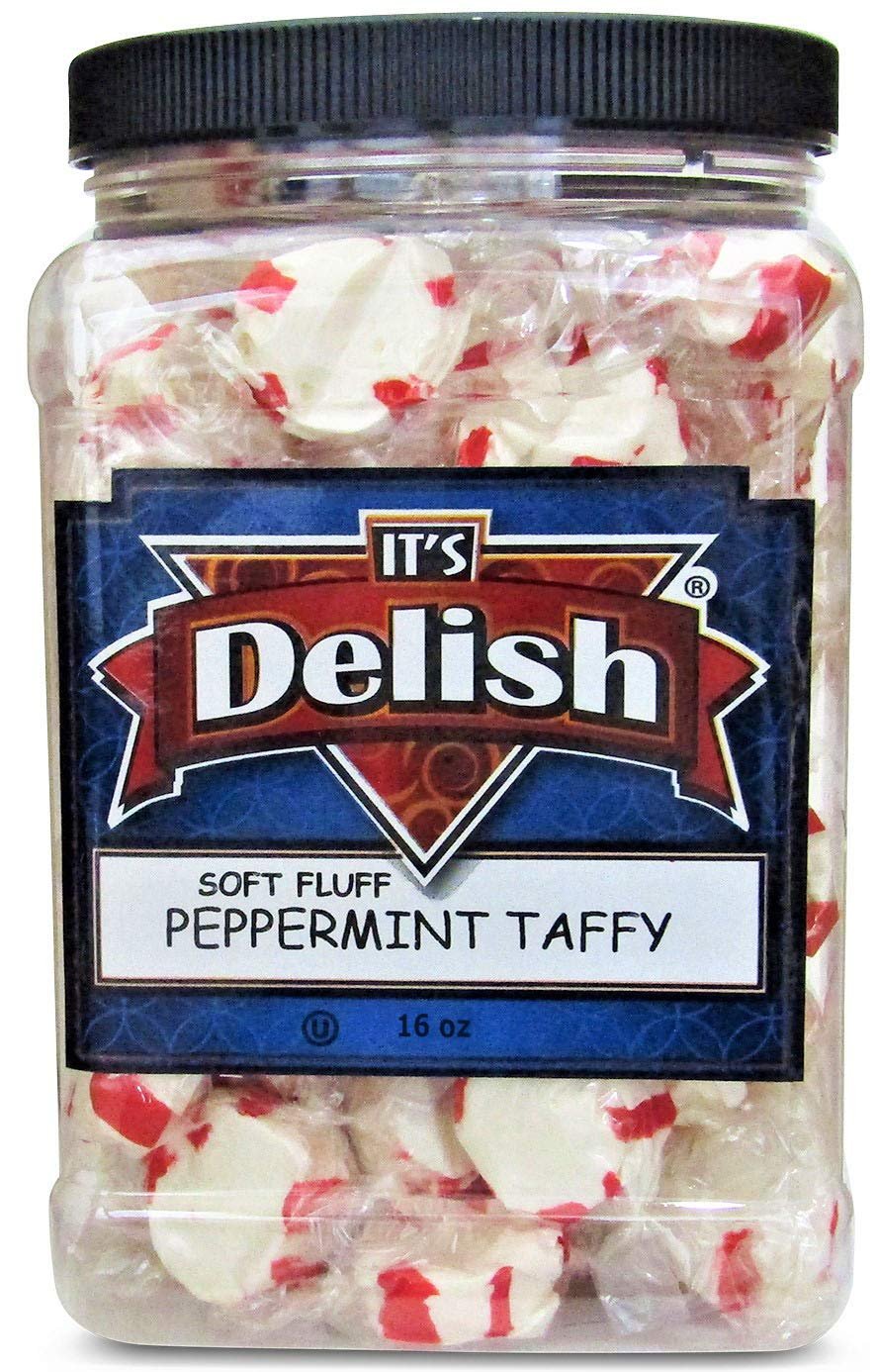 Soft Fluff Peppermint Taffy Chews – 16 Oz Bulk Candy in Jumbo Reusable Container | Perfect for Party Favors, Office Treats & Holiday Gift Baskets