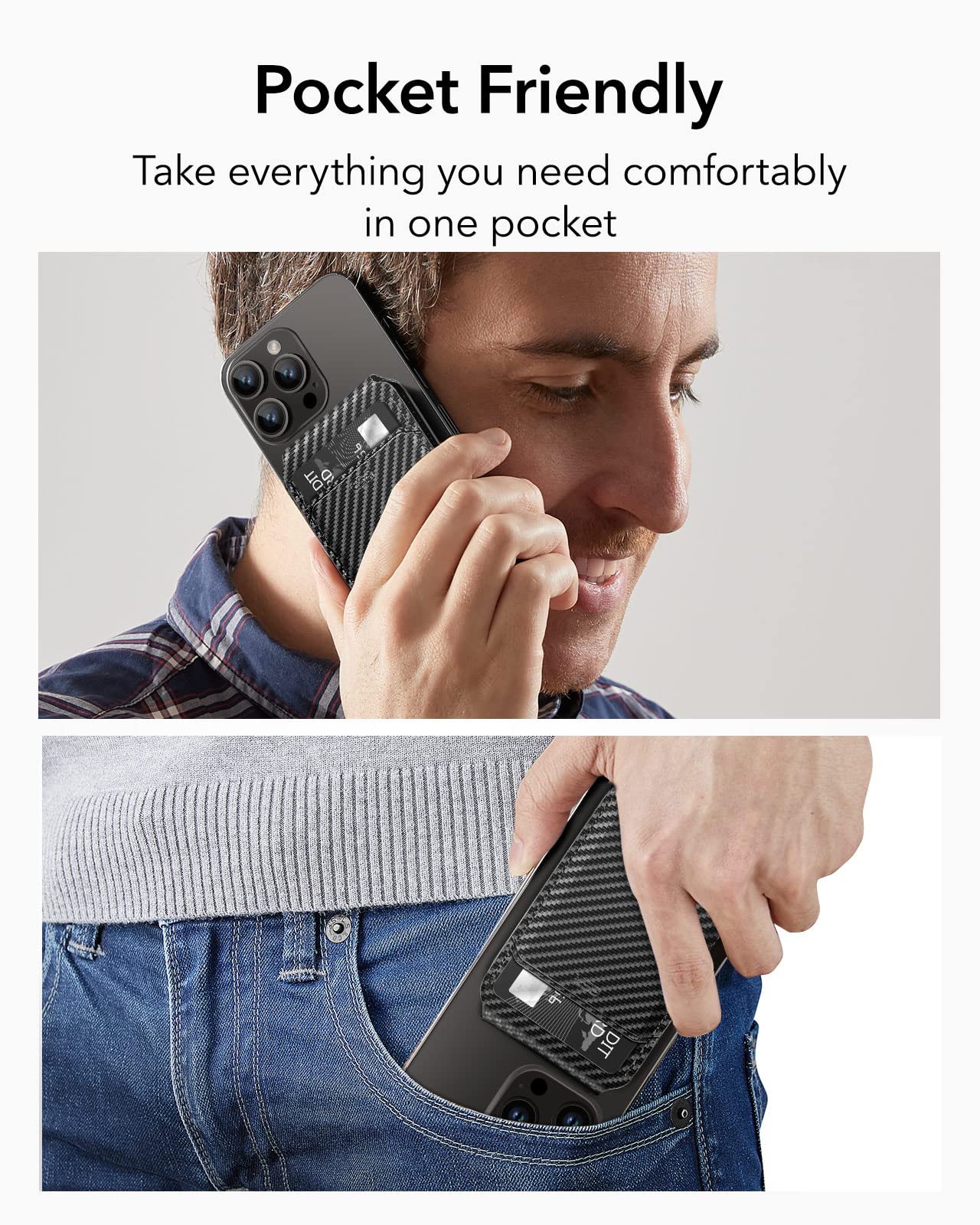 ESR MagSafe Wallet (HaloLock) - Magnetic Card Holder with Adjustable Stand for iPhone 16/15/14/13/12 Series (Not for iPhone 13/12 Mini) - 3 Card Slots, Vegan Leather & Carbon Fiber - Perfect for Daily Commute, Travel, and Hands-Free Viewing