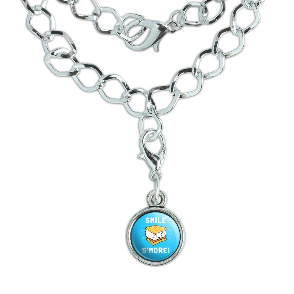 Vintage Silver Plated Humor Bracelet with Antiqued Charm - Funny 'Smile S'More' Design for Women, Perfect for Casual Wear & Gift Giving