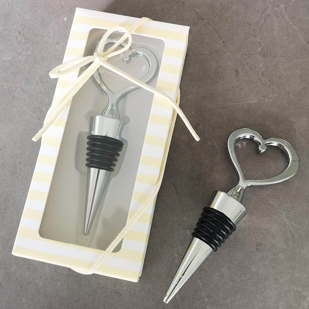 One Love One Heart Chrome Bottle Stopper Set of 6 - Elegant Wine Bottle Sealer for Wedding Favors, Party Decor & Home Bar Accessories - Perfect for Anniversary Gifts, Bridal Showers & Wine Lovers