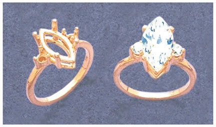 Solid Sterling Silver or 14kt Gold Marquise Ring Setting - 6x3mm & 16x8mm Sizes with Accents, Pre-Notched, Size 7 - Perfect for Engagement Rings, Wedding Bands & Jewelry Making