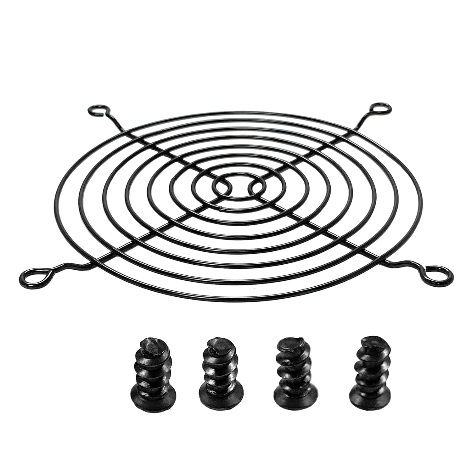 120mm PC Fan Grill Cover - Black Metal Fan Guard with Silver Black Replacement Screws (2-Pack) for Computer Case Cooling & Ventilation System