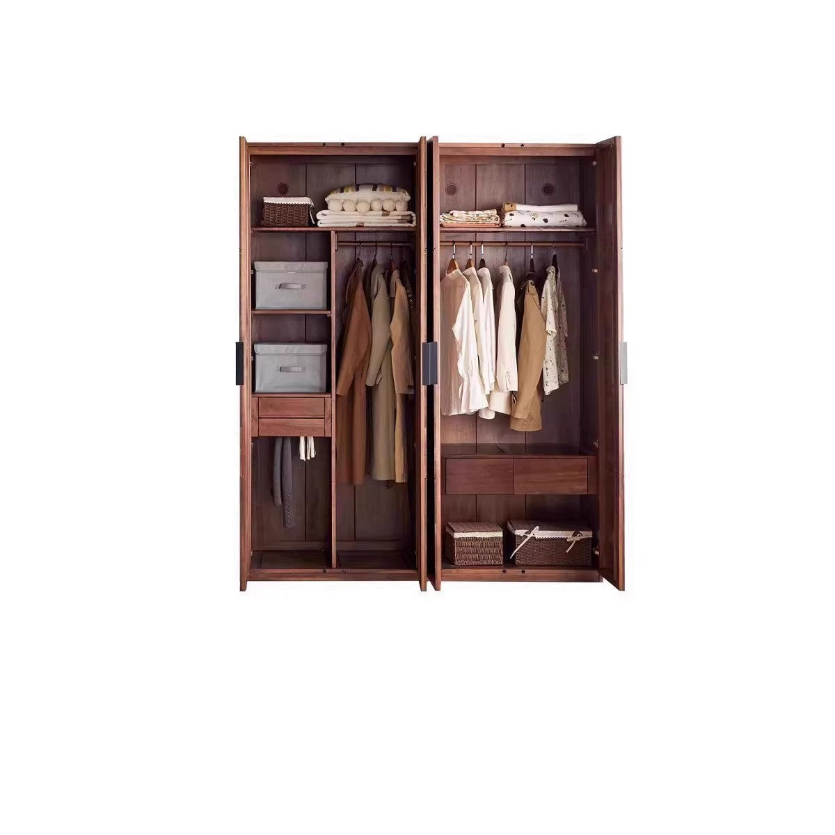 Premium Black Walnut Solid Wood Wardrobe Closet - Spacious Storage for Bedroom, Walk-In Closet & Guest Room Organization