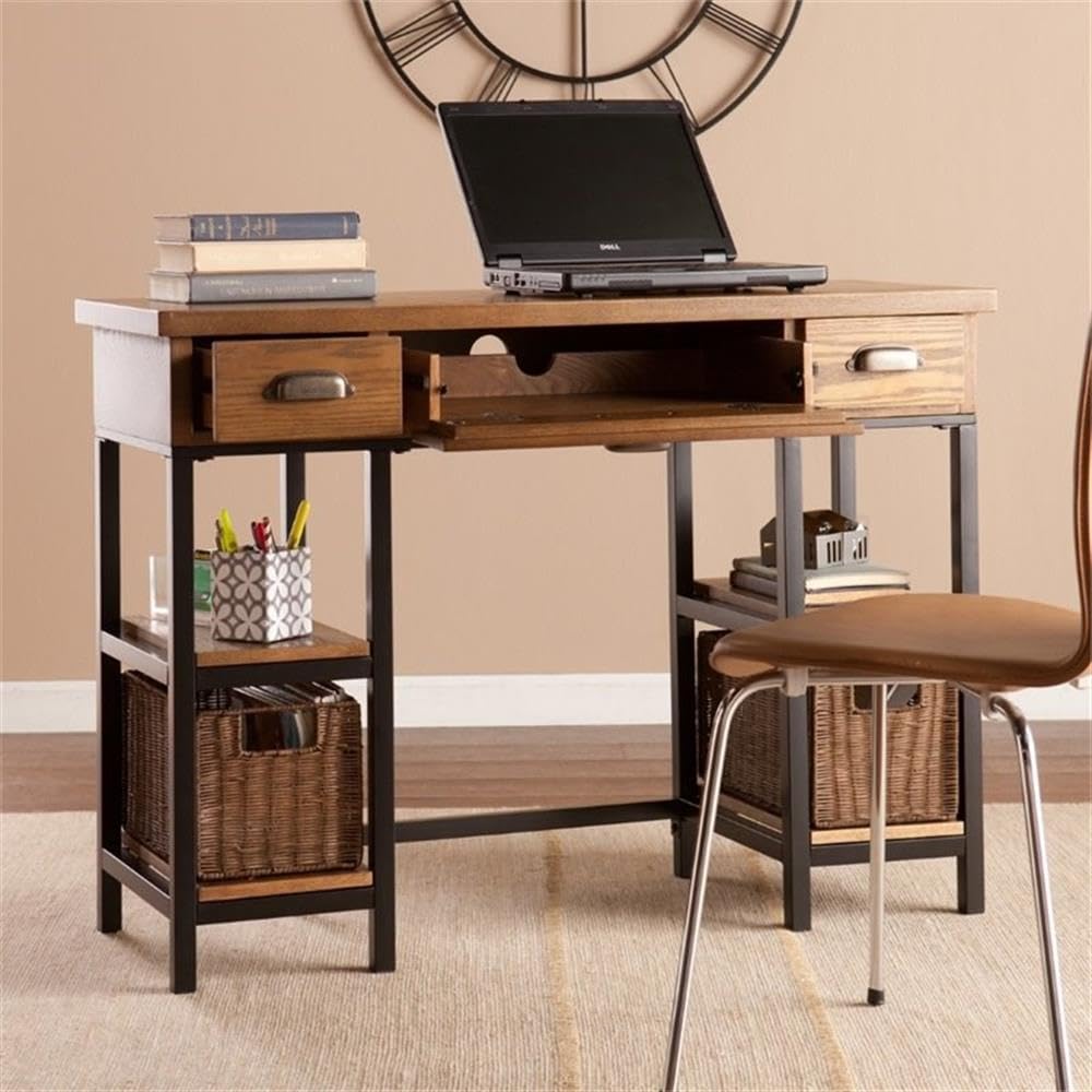 Southern Enterprises SEI Furniture Mirada Writing Desk in Weathered Gray and Matte Black - Modern Home Office Desk for Small Spaces, Study & Workstation Use