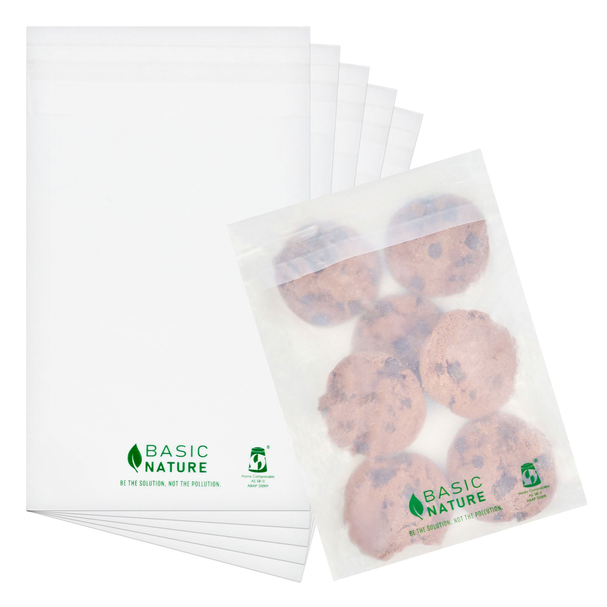 Basic Nature Translucent PLA/PBAT Compostable Self-Sealing Lip & Tape Bags - 7x5 Inches, 100 Count (Eco-Friendly Food Storage, Snack Bags, Sandwich Wraps, Pet Treat Packaging)