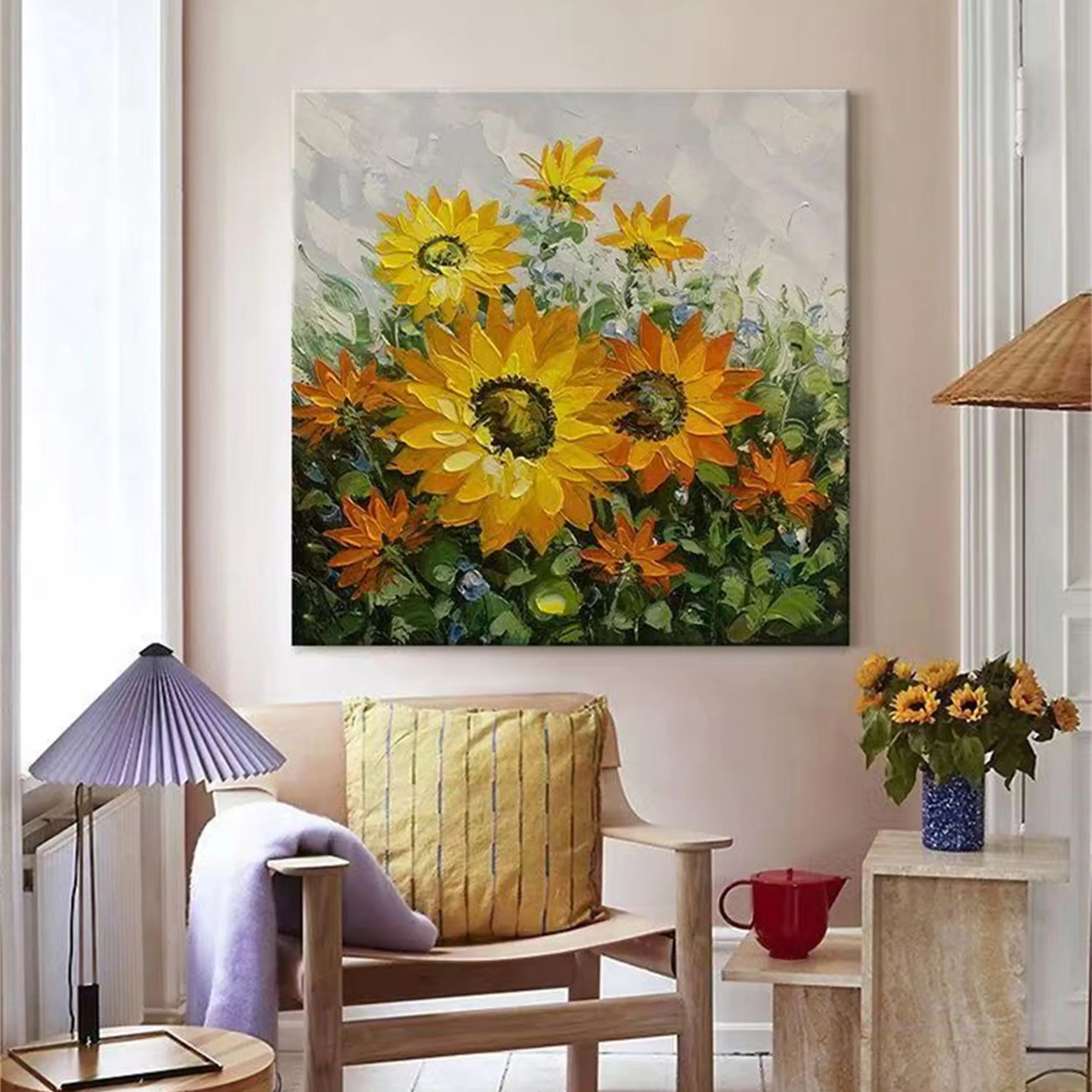 Beautiful Flower and Tree Painting #FT062 - Handmade Canvas Art for Home Decor, Living Room, Bedroom & Office Wall