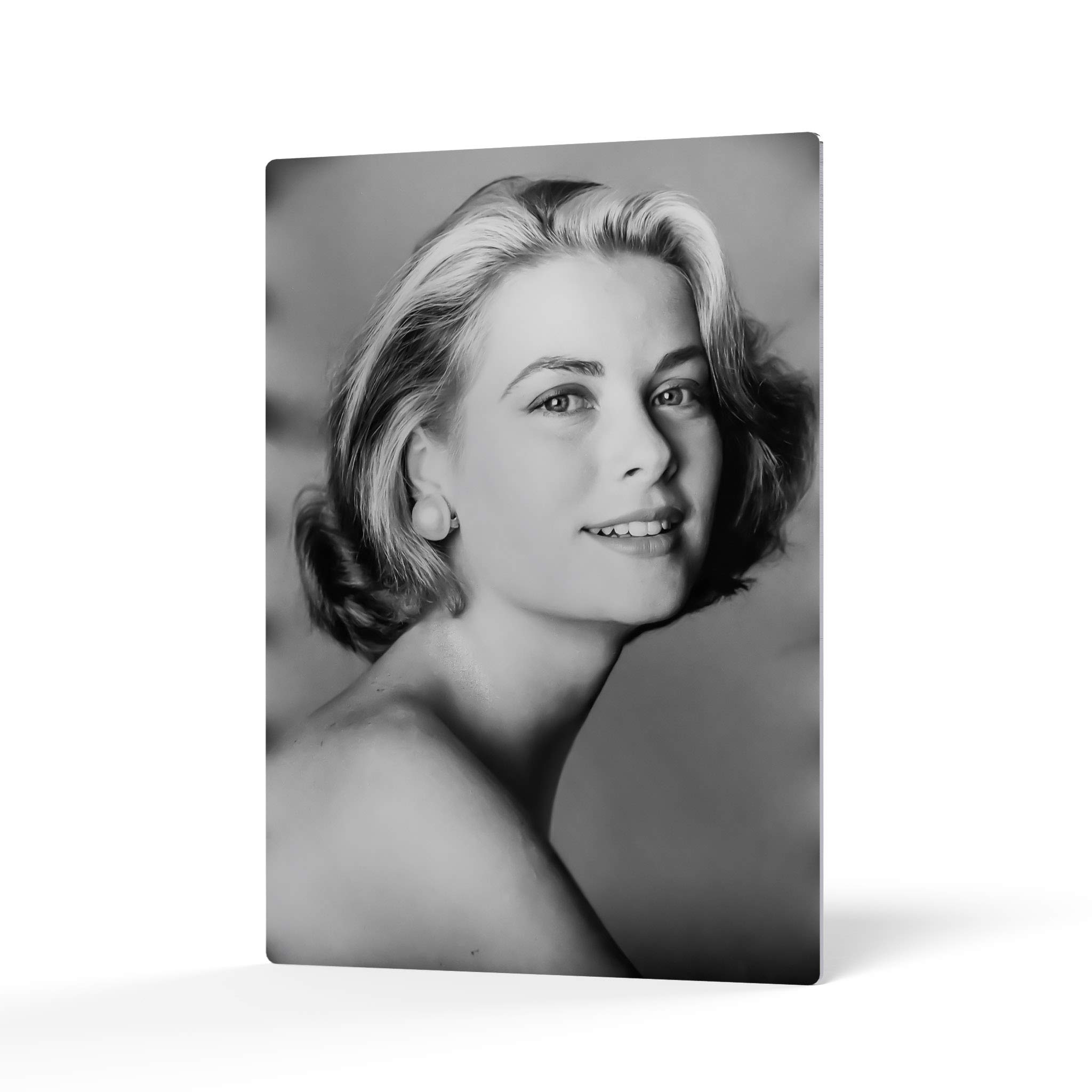 HB Art Design Monaco Princess Grace Kelly Portrait Black and White Metal Wall Art Print - 30x20 Inches American Icon Artwork for Living Room, Bedroom & Home Decor - Made in USA | Perfect for Vintage Style Interiors, Office Decor & Gift Ideas