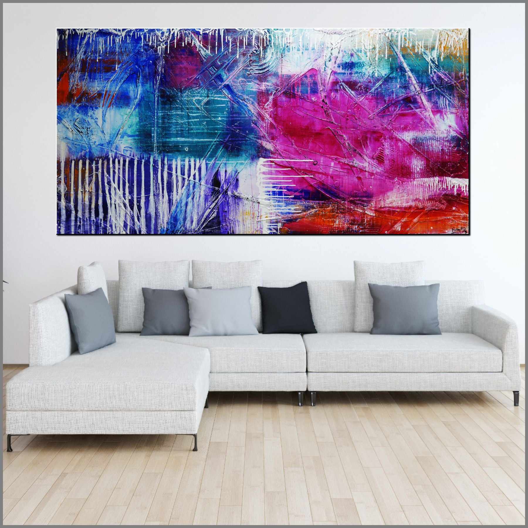 Grunge Utopia 240cm x 120cm Colorful Textured Abstract Canvas Art - Modern Wall Decor for Living Room, Bedroom & Office