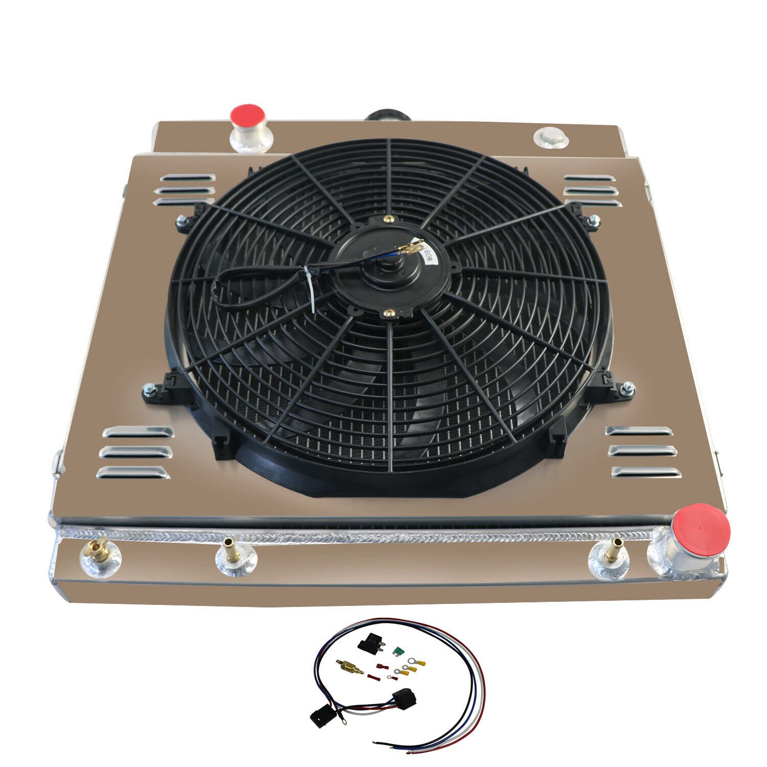 4 Row Aluminum Radiator for Dodge D100 D200 D300 B100 B200 B300 Van W100 W200 W300 Trucks (1970-1979) - Complete Cooling Kit with Shroud, Fan & Relay - Perfect for Restoration & Off-Road Use