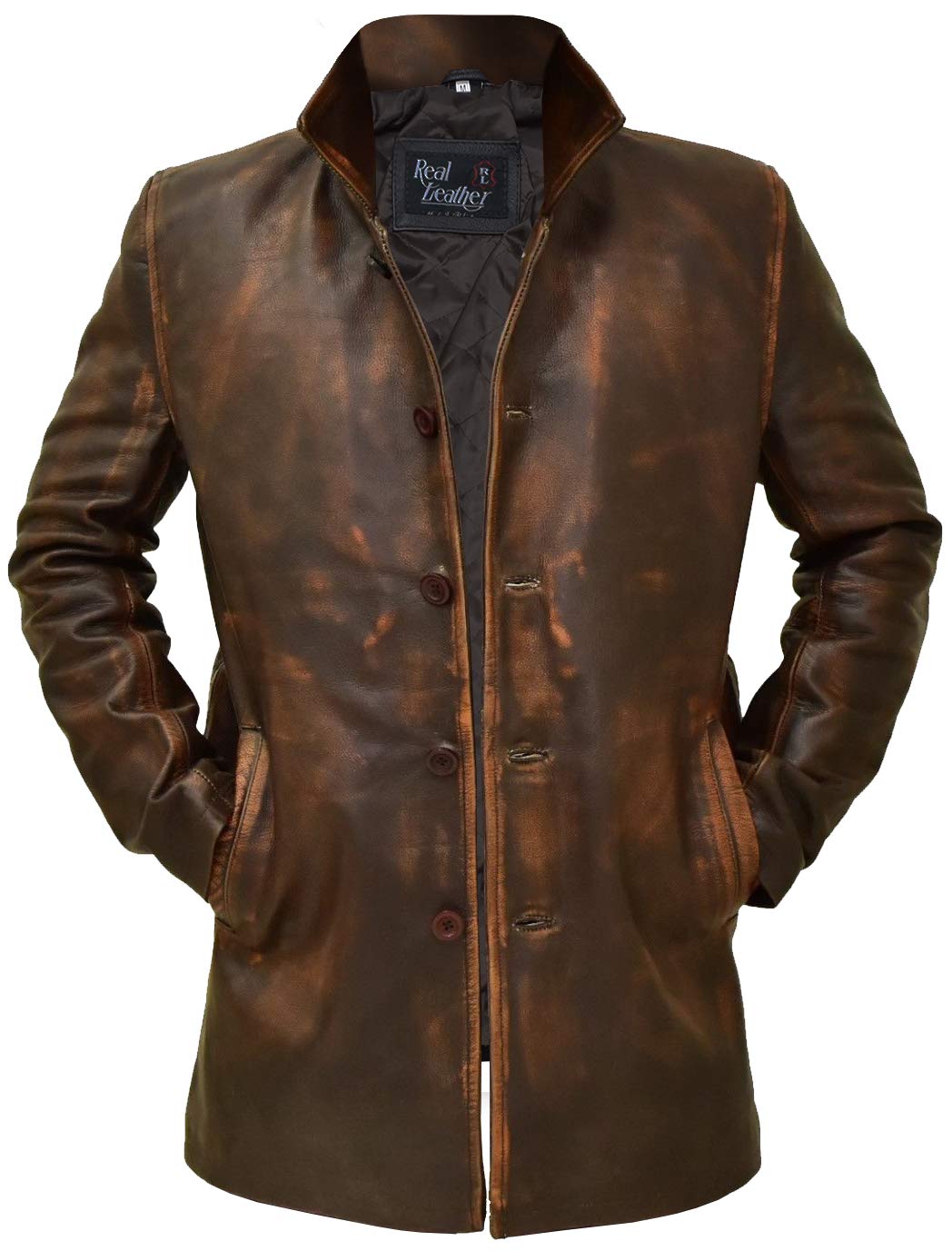 Men's Brown Distressed Leather Jacket - Vintage Style Genuine Leather Motorcycle Jacket for Casual Wear & Outdoor Adventures