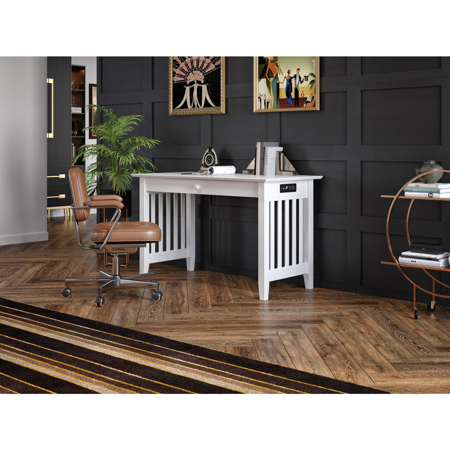 AFI Mission Style White Wooden Desk with Drawers & Built-in USB Charger - Perfect for Home Office, Study Room & Small Spaces