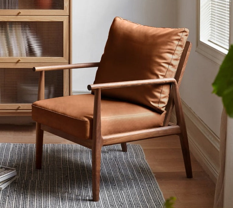 Premium Black Walnut Solid Wood Lounge Armchair with Matching Footstool - Handcrafted Comfort Chair for Living Room, Reading Nook & Relaxation Spaces
