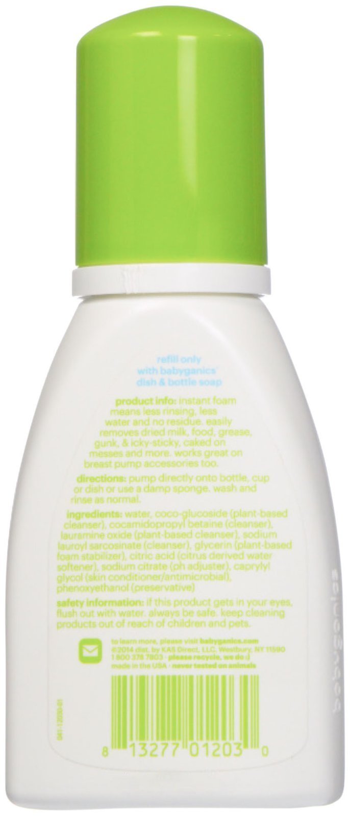 Babyganics Fragrance-Free Foaming Dish & Bottle Soap – 3.38 oz – Safe for Baby Bottles, Pacifiers & Toys – Gentle Plant-Based Cleaner for Sensitive Skin